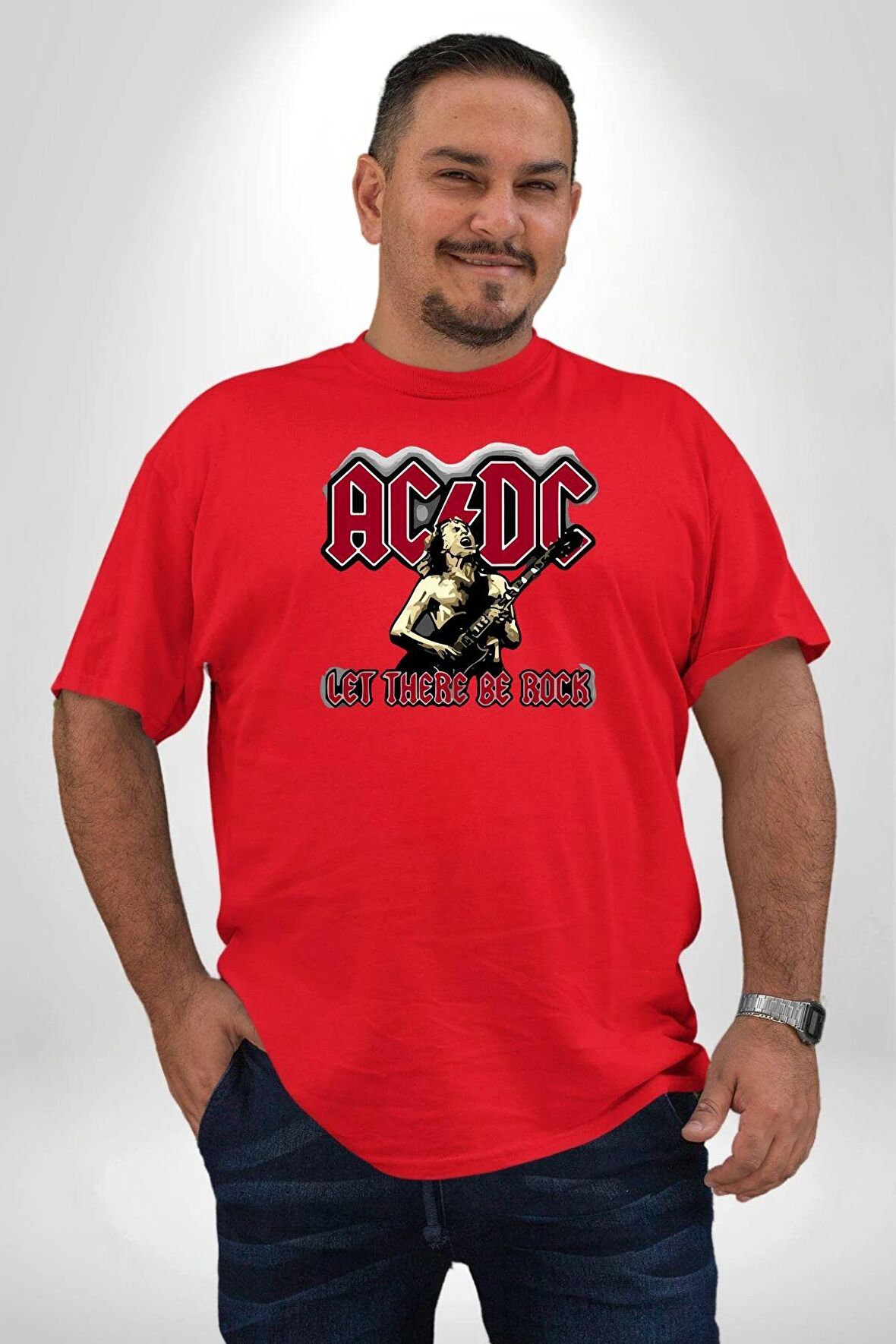 AC/DC Let There Be Rock Kırmızı Büyük Beden Erkek Kadın Unisex Basic Ön Baskılı Tişört