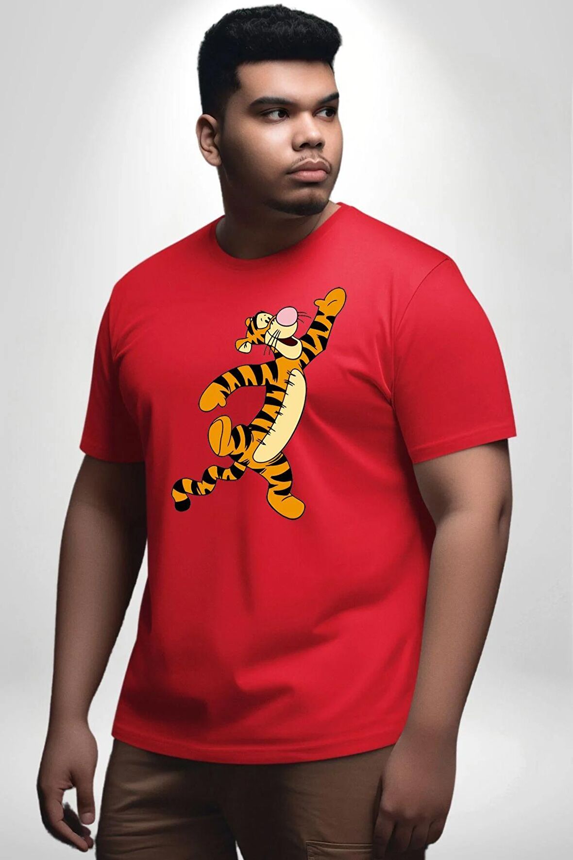Tigger Kırmızı Büyük Beden Erkek Kadın Unisex Basic Ön Baskılı Tişört