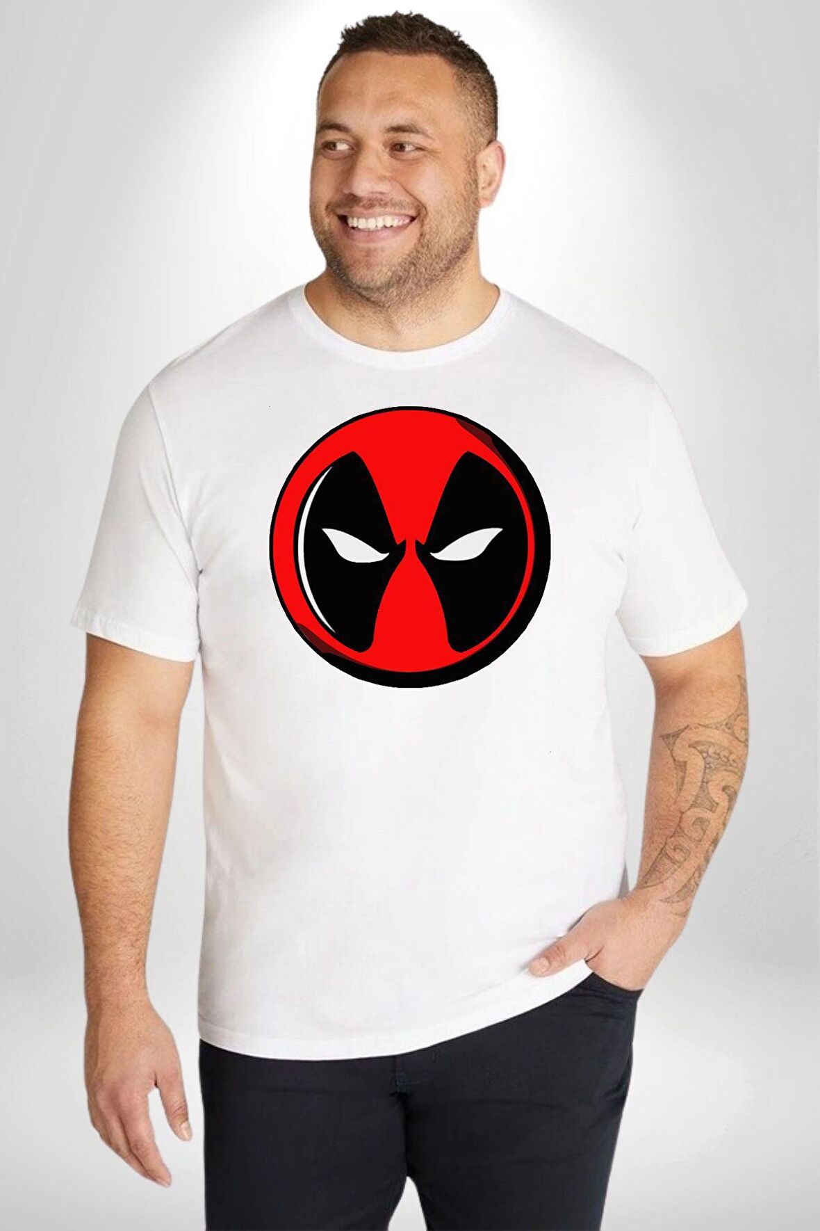 Deadpool Maske Beyaz Büyük Beden Kadın Erkek Ünisex  Basic Ön Baskılı Tişört