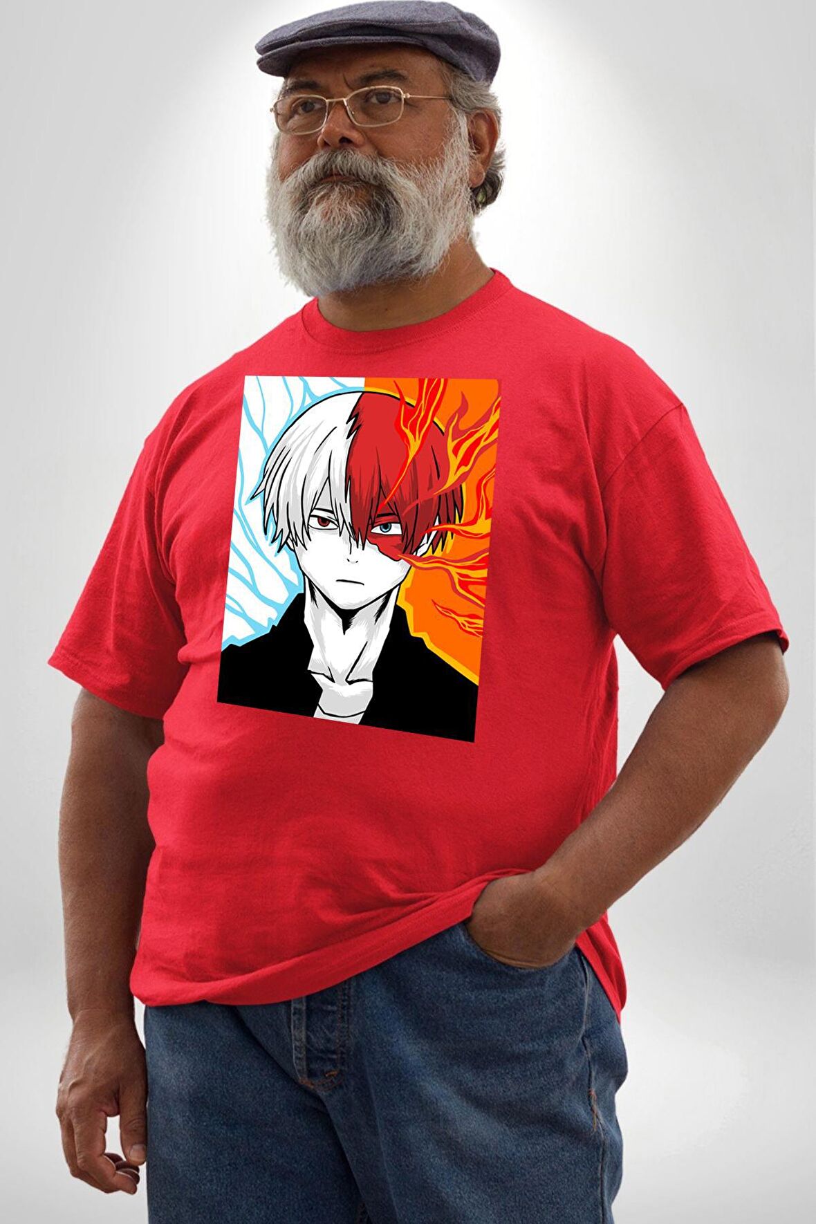 My Hero Academia Boku Anime  Kırmızı Büyük Beden Erkek Kadın Unisex Basic Ön Baskılı Tişört