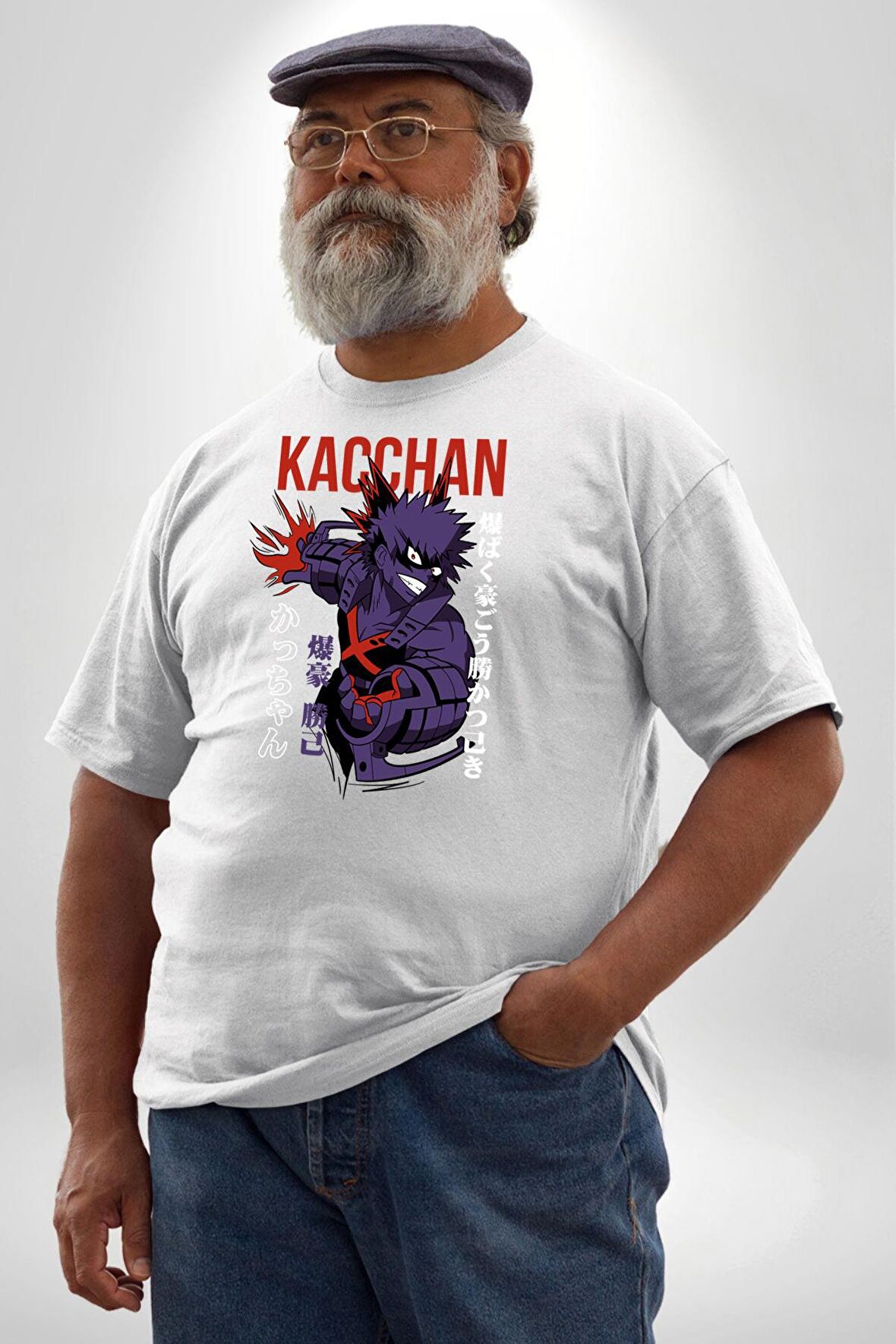 Kasuki Bakugo Anime  Beyaz Büyük Beden Kadın Erkek Ünisex  Basic Ön Baskılı Tişört