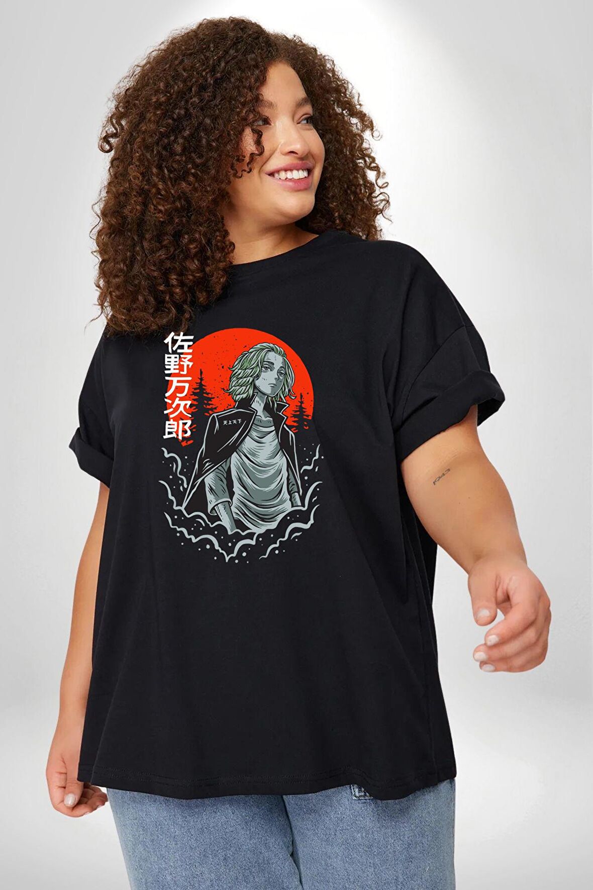 Tokyo Revengers Mikey Red Moon Siyah Büyük Beden Erkek Kadın Unisex Basic Ön Baskılı Tişört