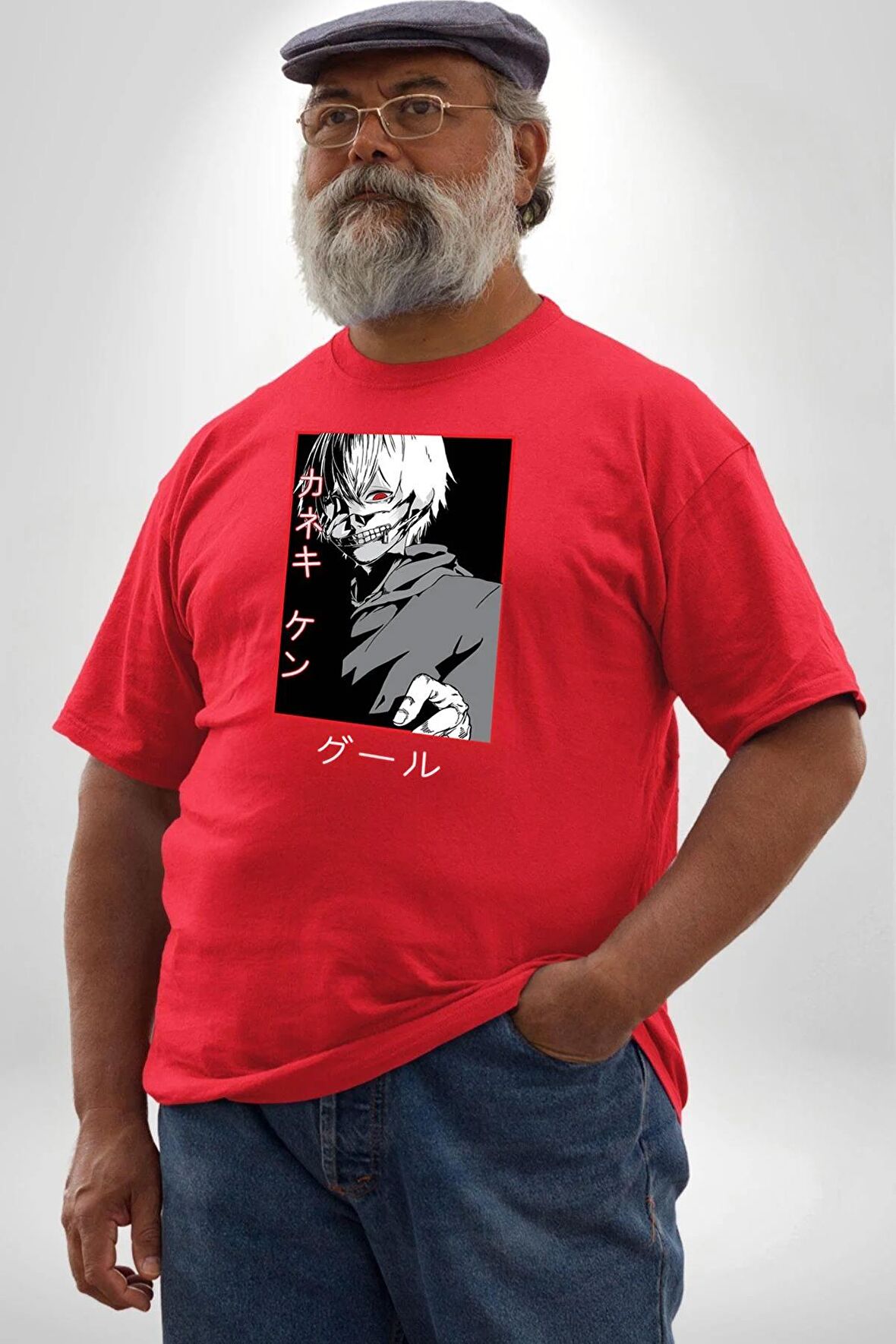 Kaneki Ken Kuma Japon Anime Şeytan Kırmızı Büyük Beden Erkek Kadın Unisex Basic Ön Baskılı Tişört