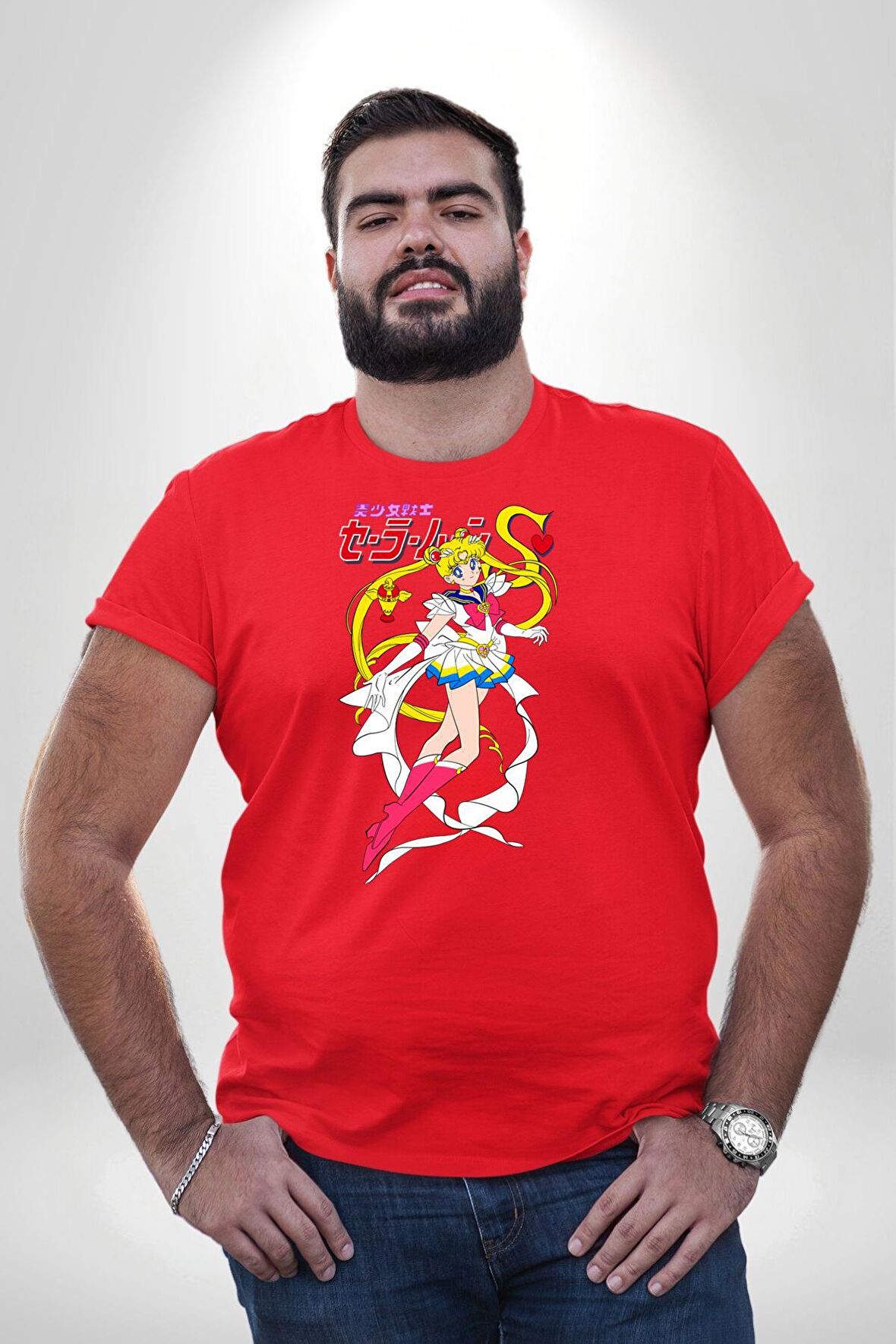 Sailor Moon Anime Usagi Tsukino Kırmızı Büyük Beden Erkek Kadın Unisex Basic Ön Baskılı Tişört