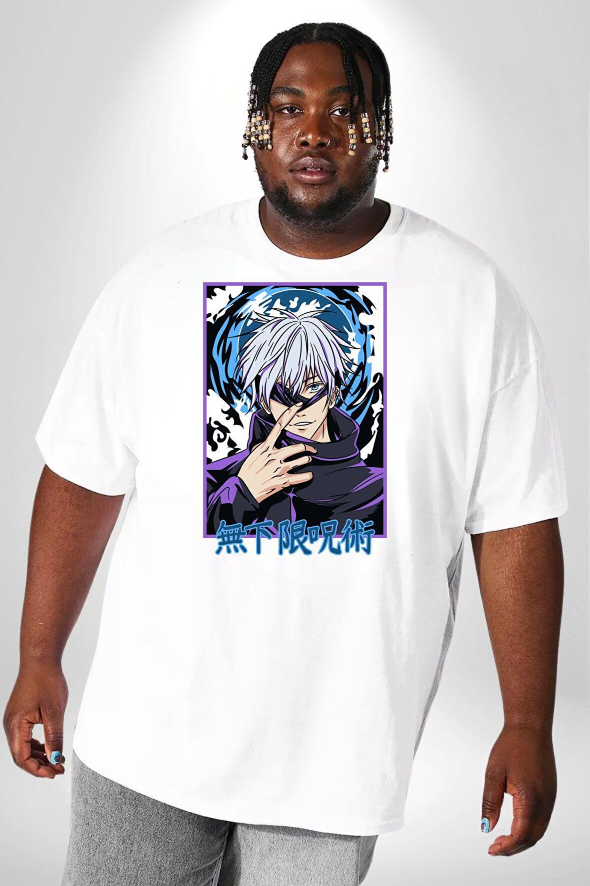 Jujutsu Vintage Washed - Megumi Gojo Anime Manga Beyaz Büyük Beden Kadın Erkek Ünisex  Basic Ön Baskılı Tişört
