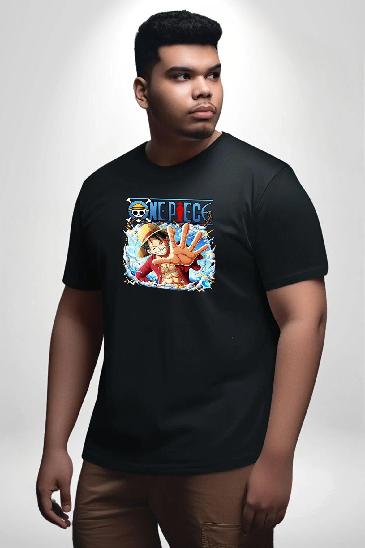 OP Manga Anime Monkey D.Luffy Siyah Büyük Beden Erkek Kadın Unisex Basic Ön Baskılı Tişört