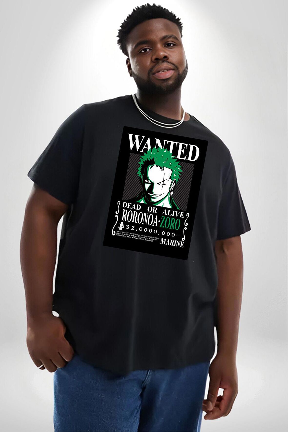 One Piece Luffy Anime Siyah Büyük Beden Erkek Kadın Unisex Basic Ön Baskılı Tişört