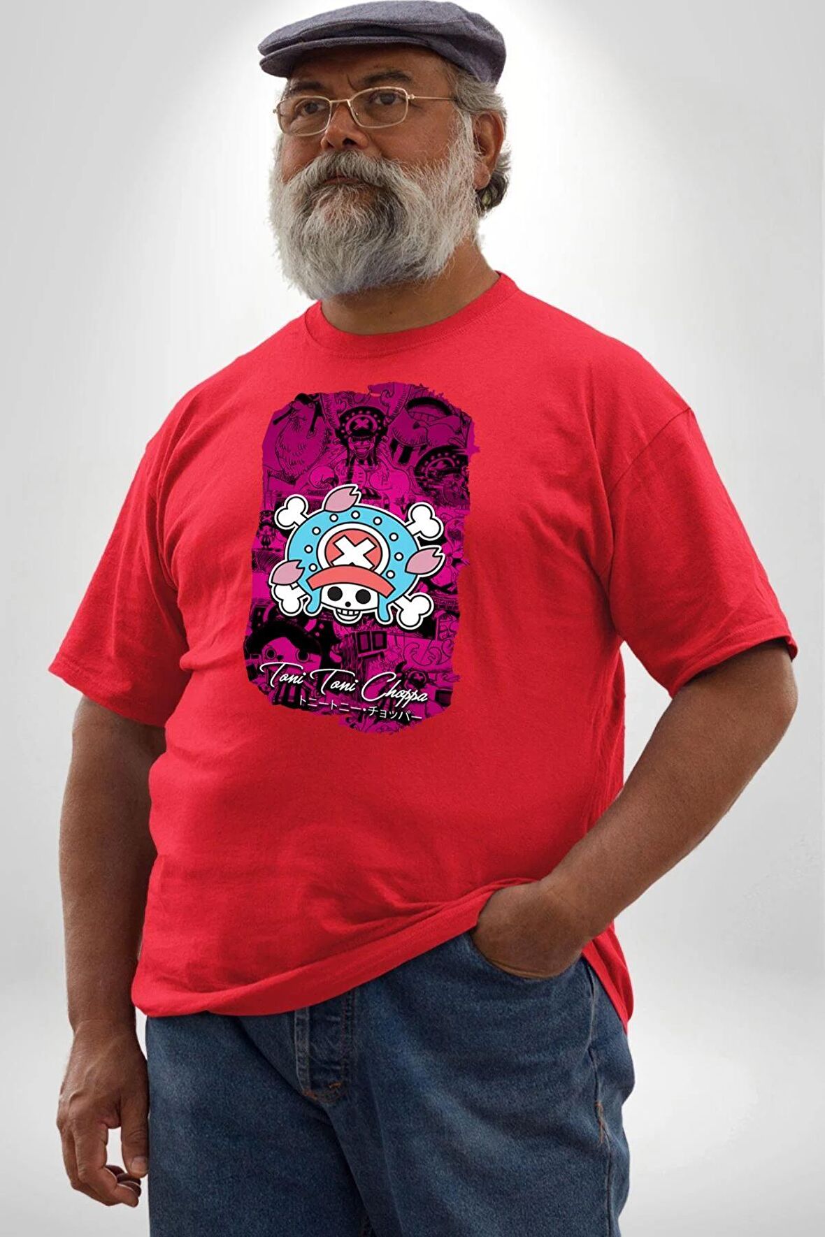 Toni Toni Chopper One Piece Anime Kırmızı Büyük Beden Erkek Kadın Unisex Basic Ön Baskılı Tişört