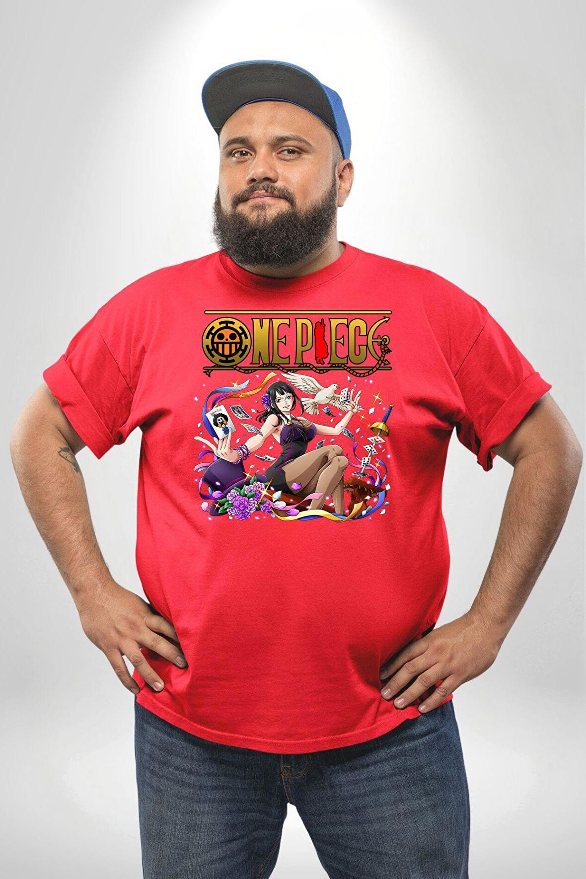 One Piece Nico Robin Kırmızı Büyük Beden Erkek Kadın Unisex Basic Ön Baskılı Tişört