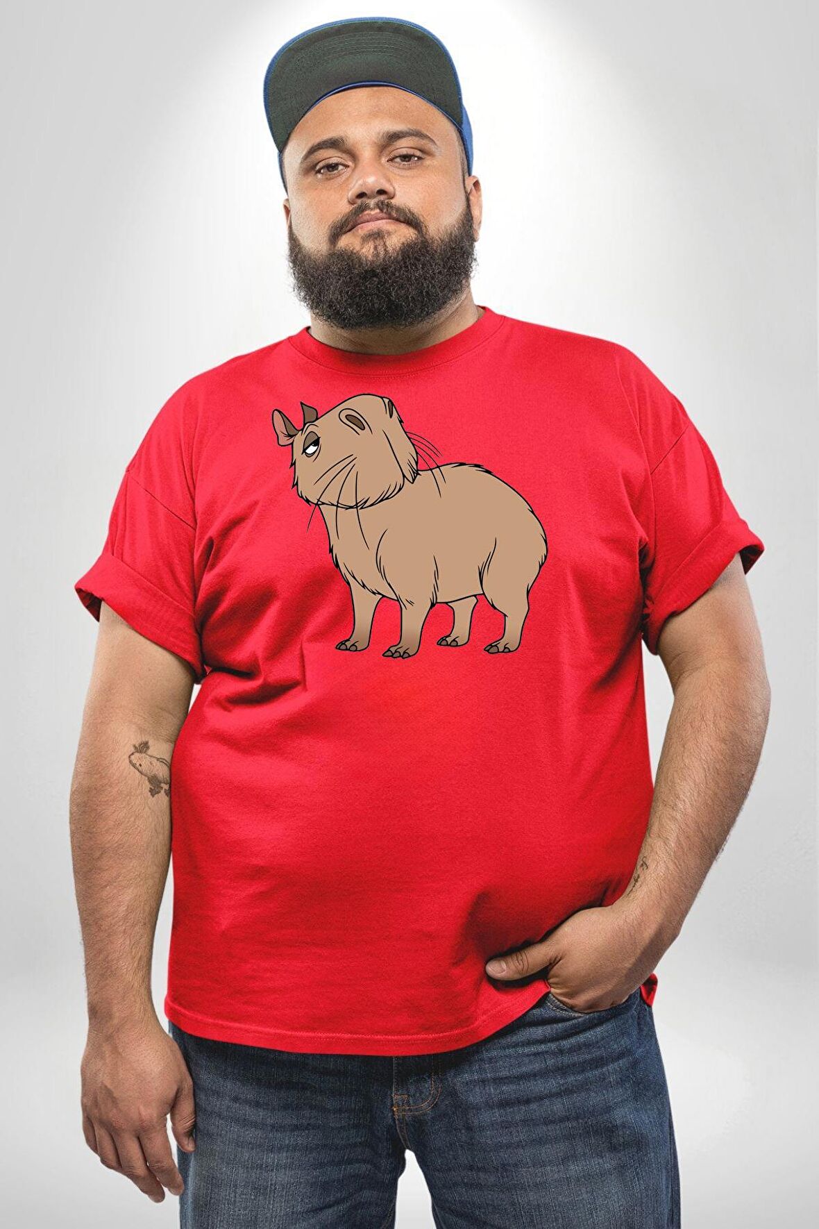 Chispi Kırmızı Büyük Beden Erkek Kadın Unisex Basic Ön Baskılı Tişört