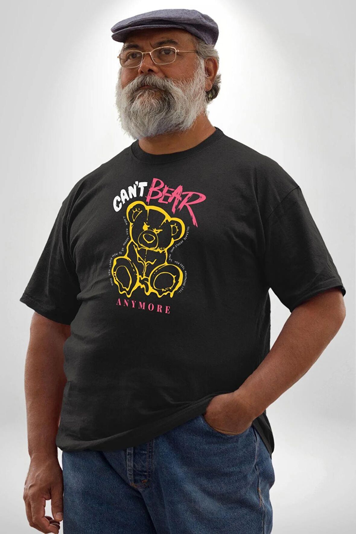 Daha Fazla Dayanamıyorum Teddy Siyah Büyük Beden Erkek Kadın Unisex Basic Ön Baskılı Tişört
