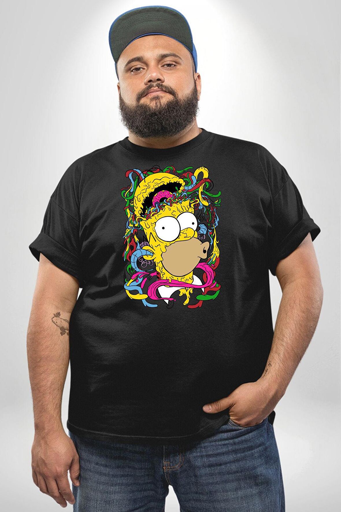 The Simpsons  Siyah Büyük Beden Erkek Kadın Unisex Basic Ön Baskılı Tişört