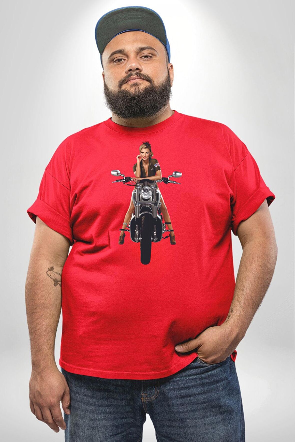 Motosiklet Erkek Kadın Unisex Kırmızı Büyük Beden Erkek Kadın Unisex Basic Ön Baskılı Tişört