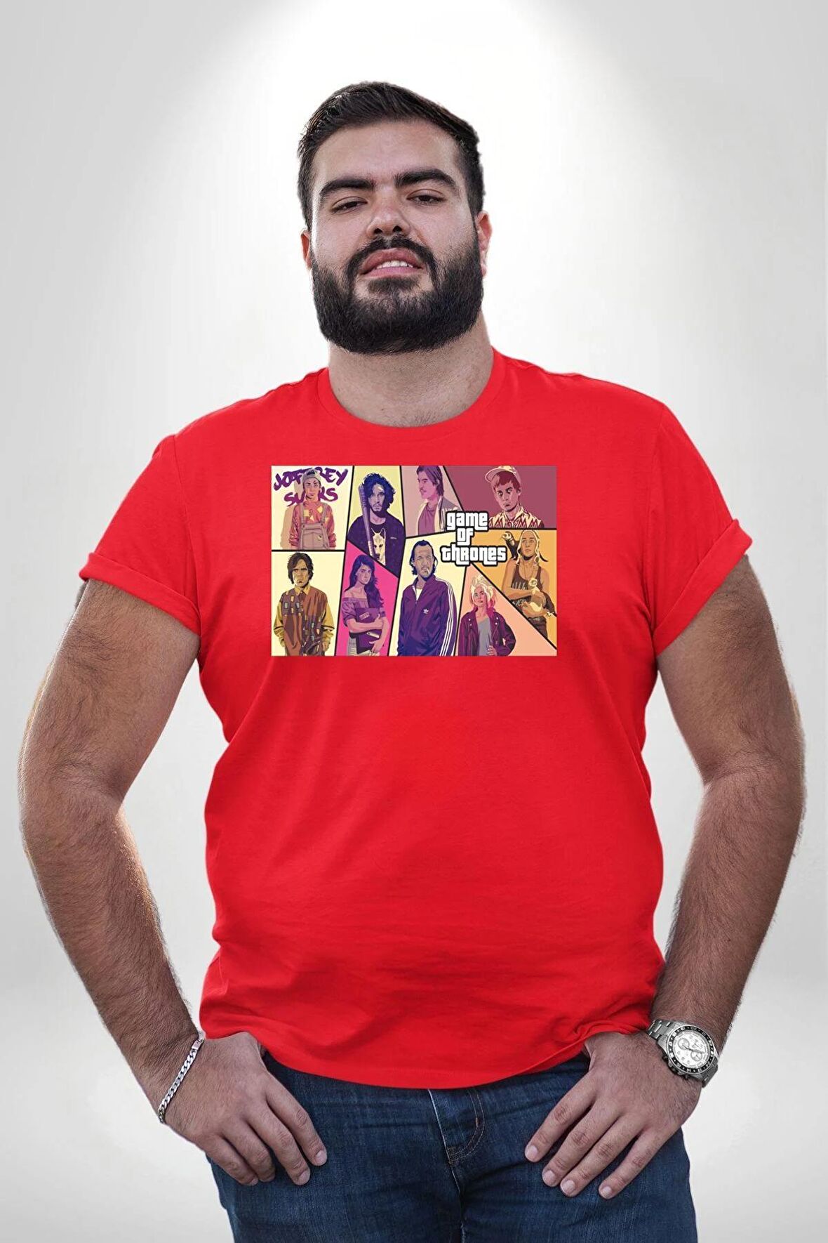 Game Of Thrones Gta Tasarımı Kırmızı Büyük Beden Erkek Kadın Unisex Basic Ön Baskılı Tişört
