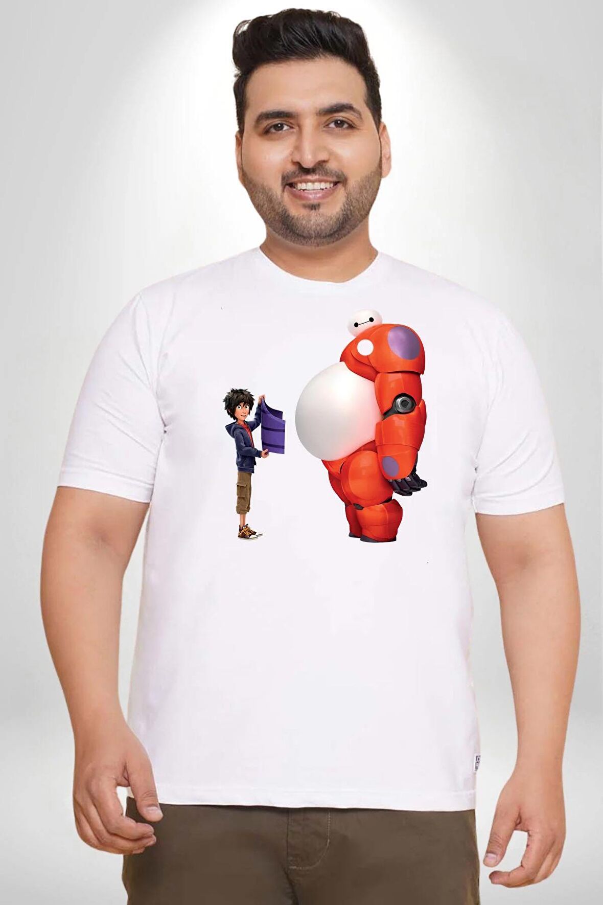Süper Kahraman Big Hero Beyaz Büyük Beden Kadın Erkek Ünisex  Basic Ön Baskılı Tişört