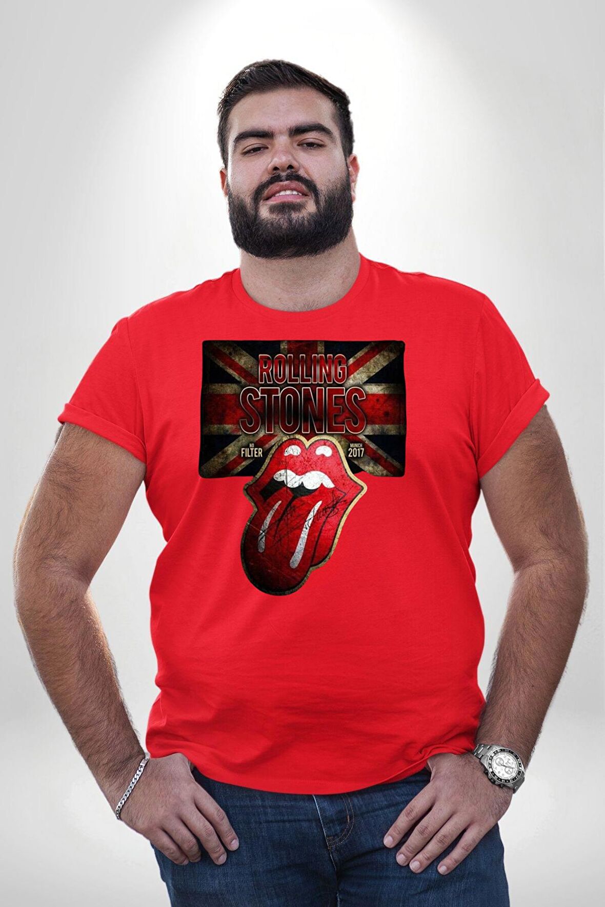 Roling Stones Kırmızı Büyük Beden Erkek Kadın Unisex Basic Ön Baskılı Tişört