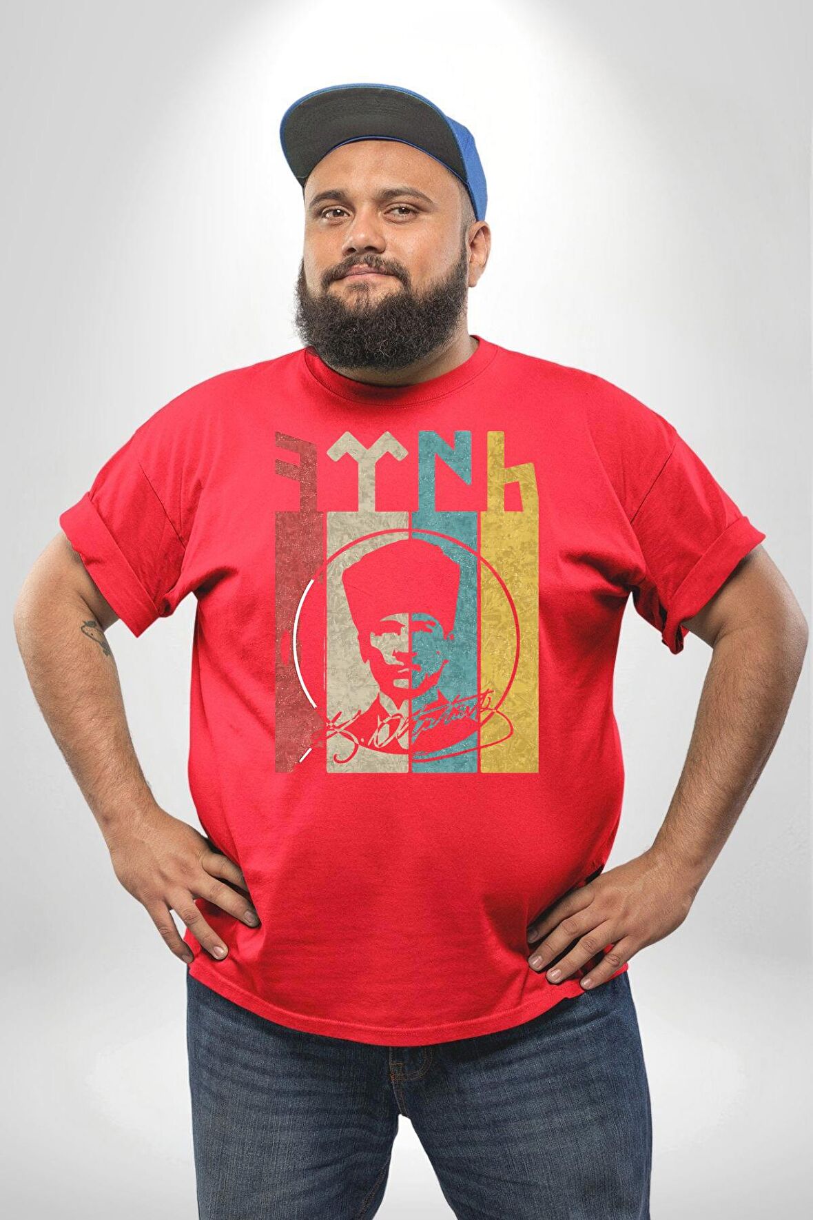 Atatürk İmzalı Türk Logo Kırmızı Büyük Beden Erkek Kadın Unisex Basic Ön Baskılı Tişört
