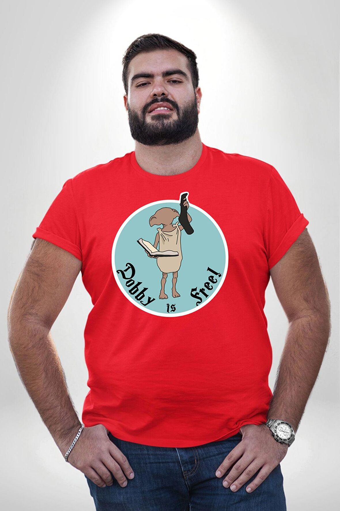 Dobby Özgürlük Kırmızı Büyük Beden Erkek Kadın Unisex Basic Ön Baskılı Tişört