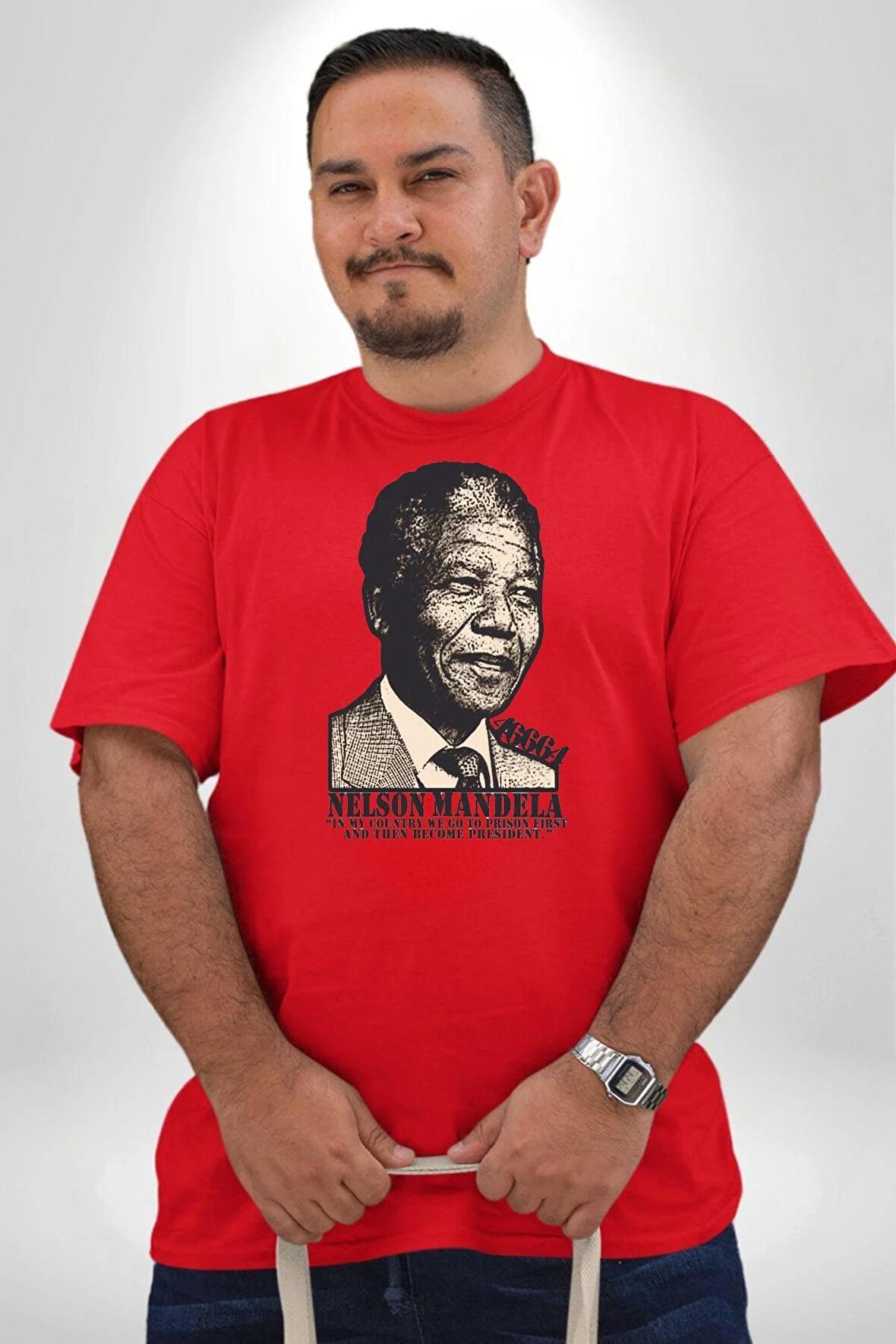 Nelson Mandela Kırmızı Büyük Beden Erkek Kadın Unisex Basic Ön Baskılı Tişört