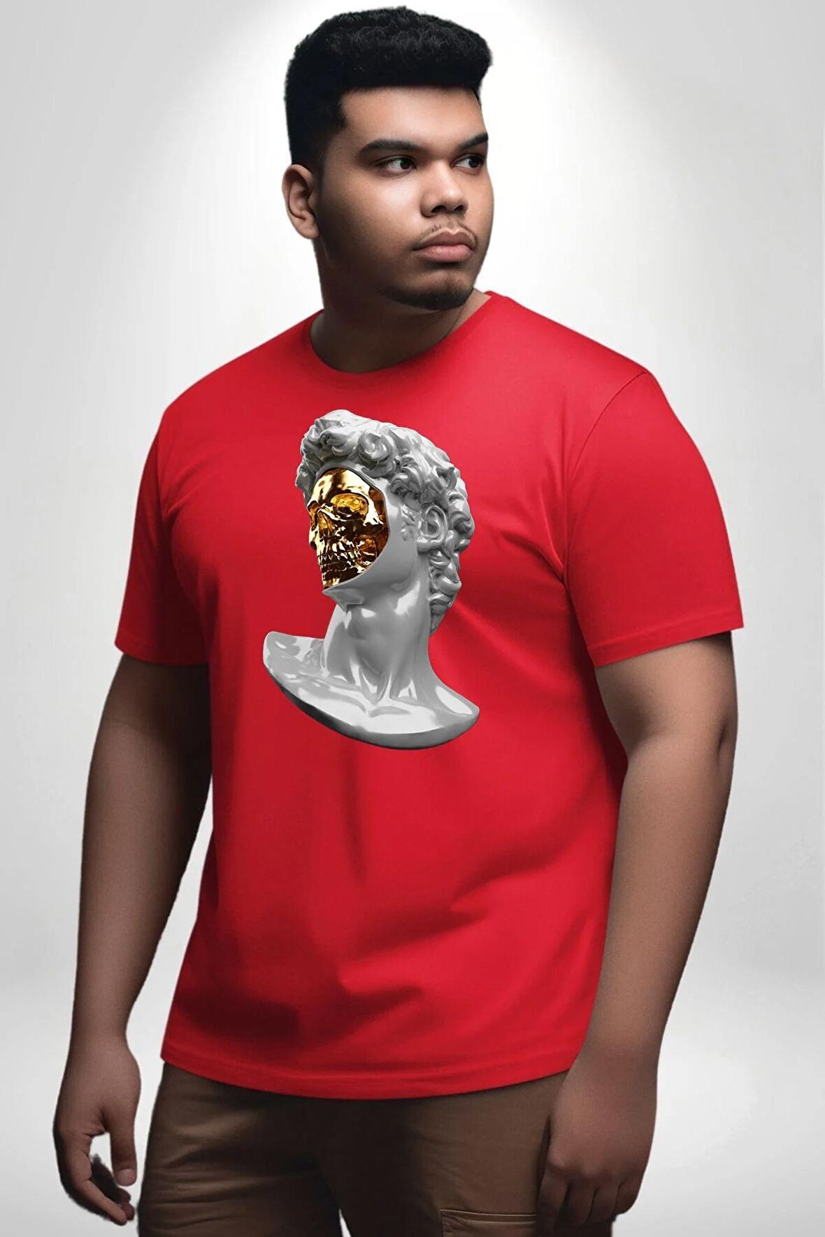 Modern Sanat Apollo Kırmızı Büyük Beden Erkek Kadın Unisex Basic Ön Baskılı Tişört