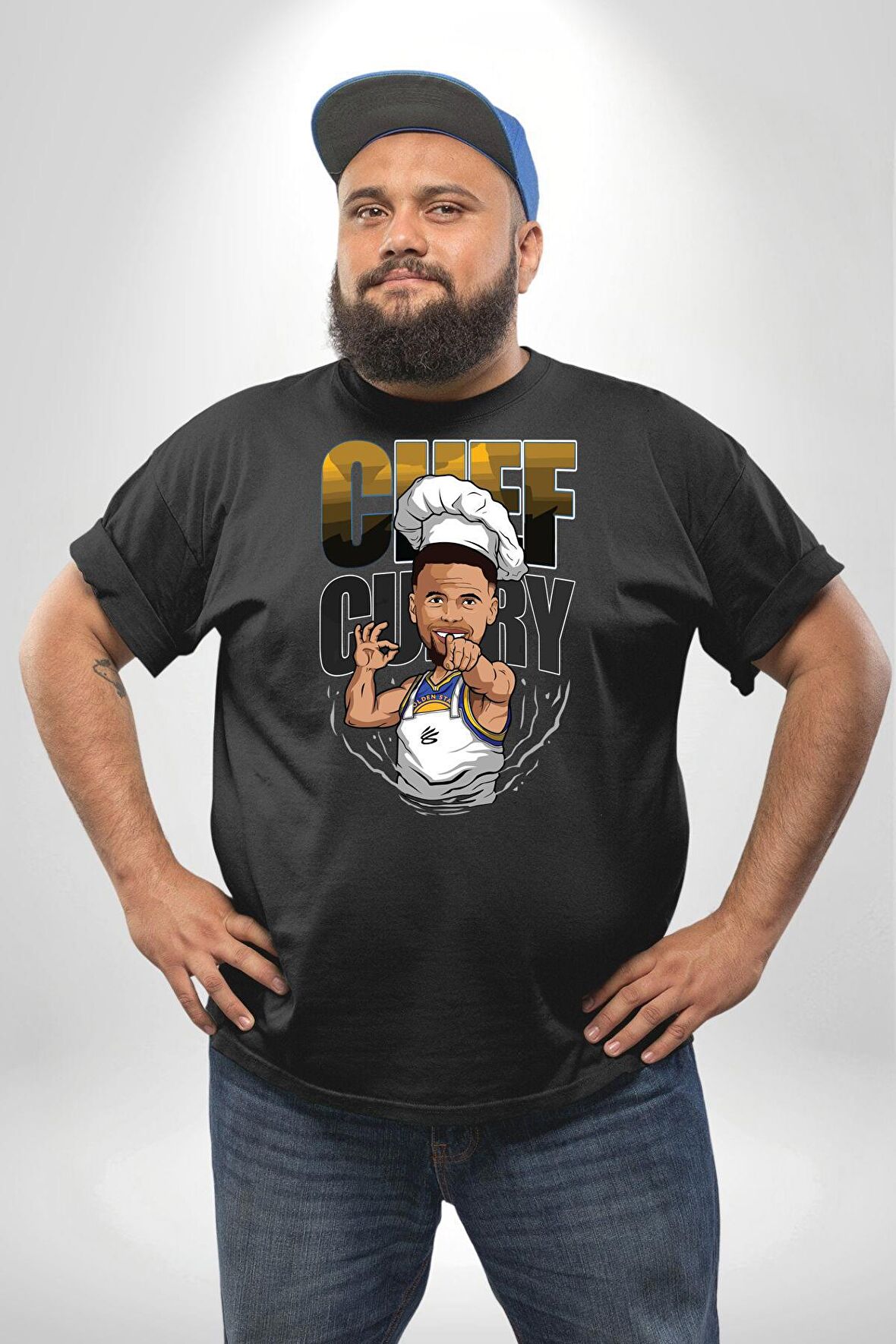 Basketbol Chef Curry Nba Star Stafine Curry Siyah Büyük Beden Erkek Kadın Unisex Basic Ön Baskılı Tişört