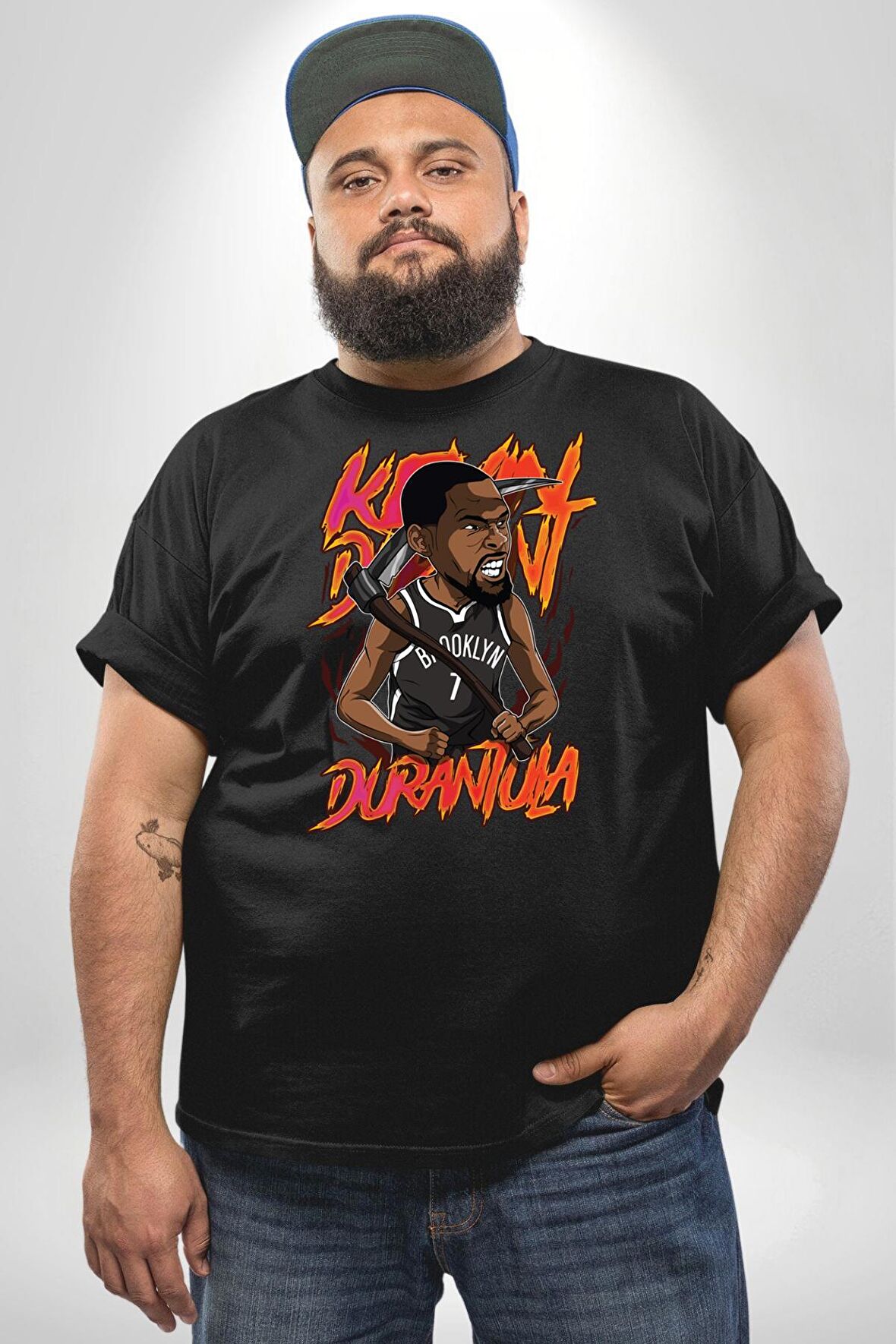 Karikatür Basketbol Durantula Kyrie Irving Brooklyn NBA Star Siyah Büyük Beden Erkek Kadın Unisex Basic Ön Baskılı Tişört