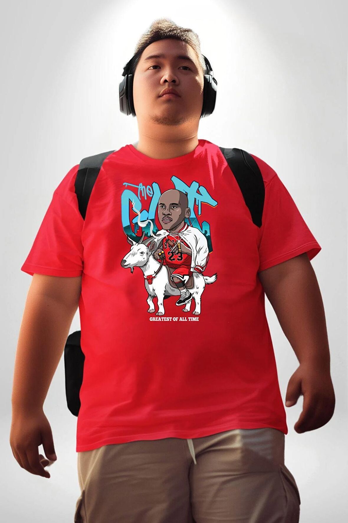 Keçi Micheal Jordan Basketbol Kırmızı Büyük Beden Erkek Kadın Unisex Basic Ön Baskılı Tişört