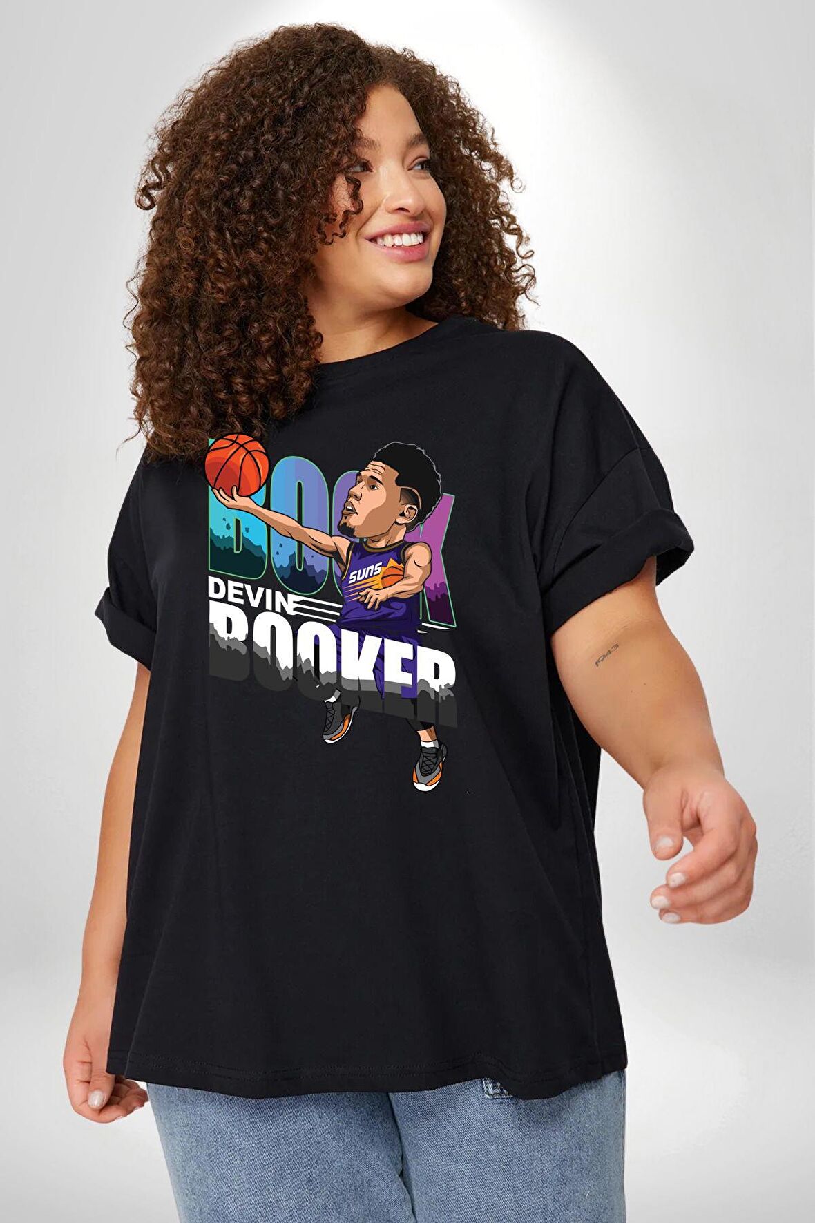 Devin Booker Phonex Basketbol Siyah Büyük Beden Erkek Kadın Unisex Basic Ön Baskılı Tişört