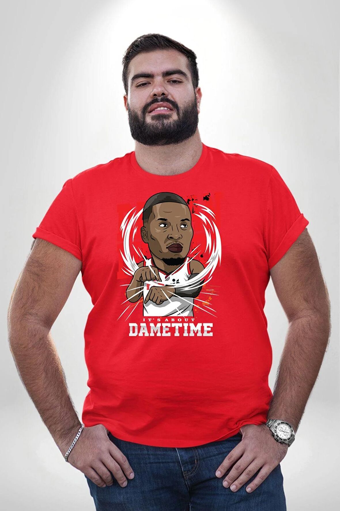 Basketbol Oyun Zamanı Kırmızı Büyük Beden Erkek Kadın Unisex Basic Ön Baskılı Tişört