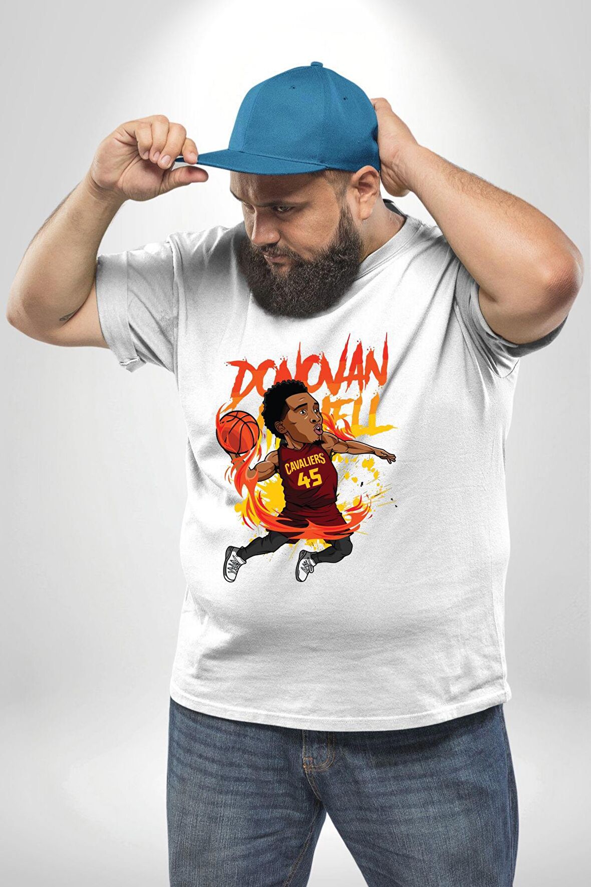 Donovan Mitchell Basketbol Karikatür Beyaz Büyük Beden Kadın Erkek Ünisex  Basic Ön Baskılı Tişört
