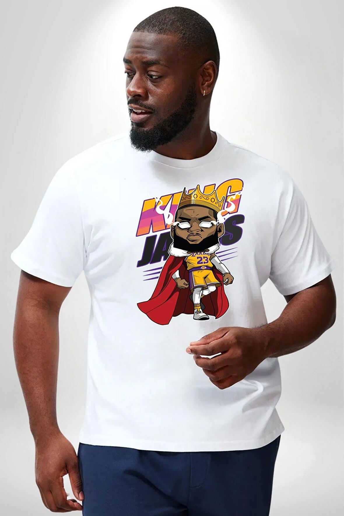 Lebron James Kral Basketbol Lakers Beyaz Büyük Beden Kadın Erkek Ünisex  Basic Ön Baskılı Tişört