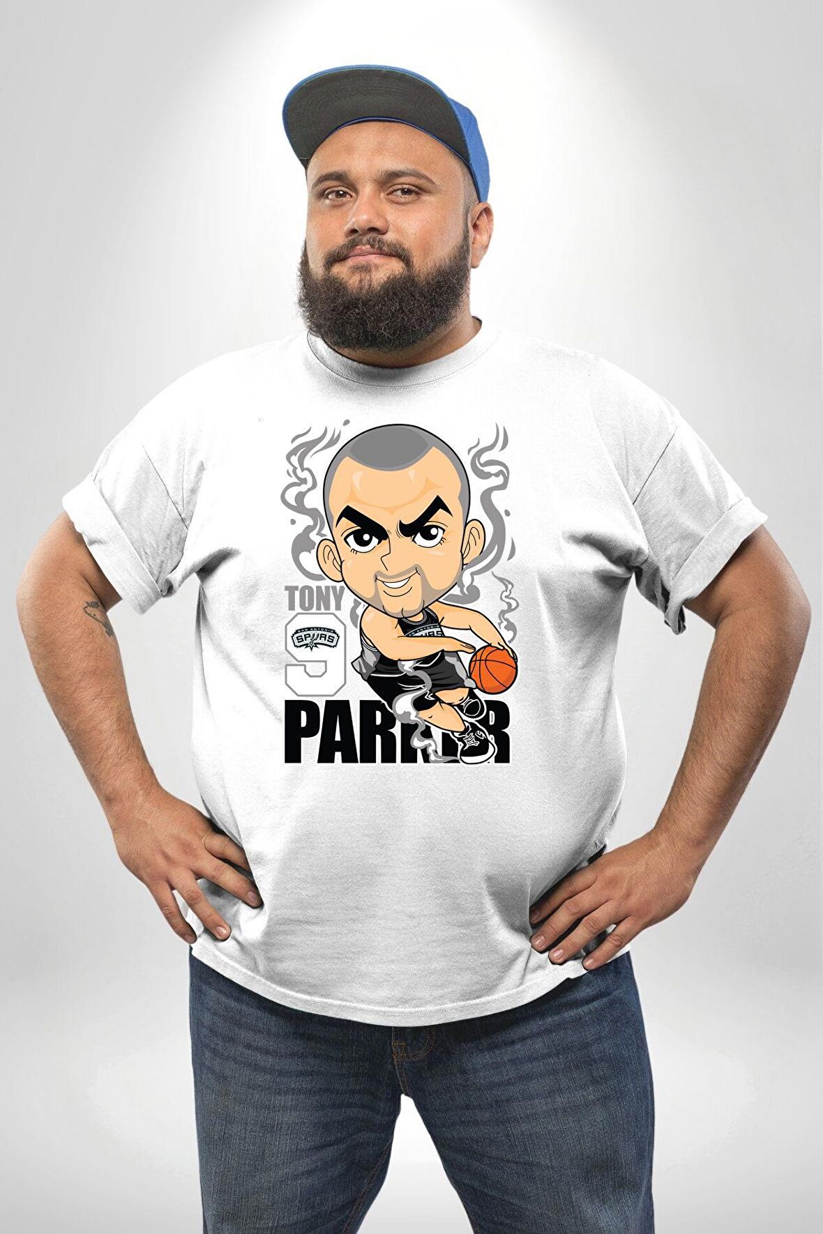 Tony Parker Spurs Basketbol Star Beyaz Büyük Beden Kadın Erkek Ünisex  Basic Ön Baskılı Tişört