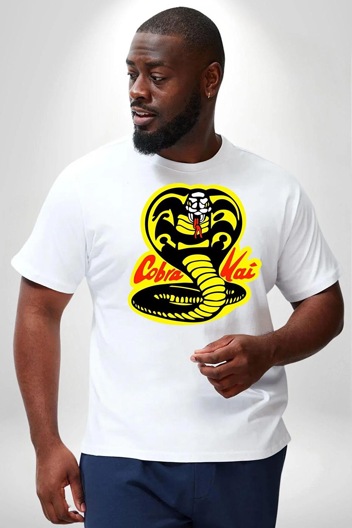Cobra Kai Karete Çocuk Yılan Logo Dizi Beyaz Büyük Beden Kadın Erkek Ünisex  Basic Ön Baskılı Tişört