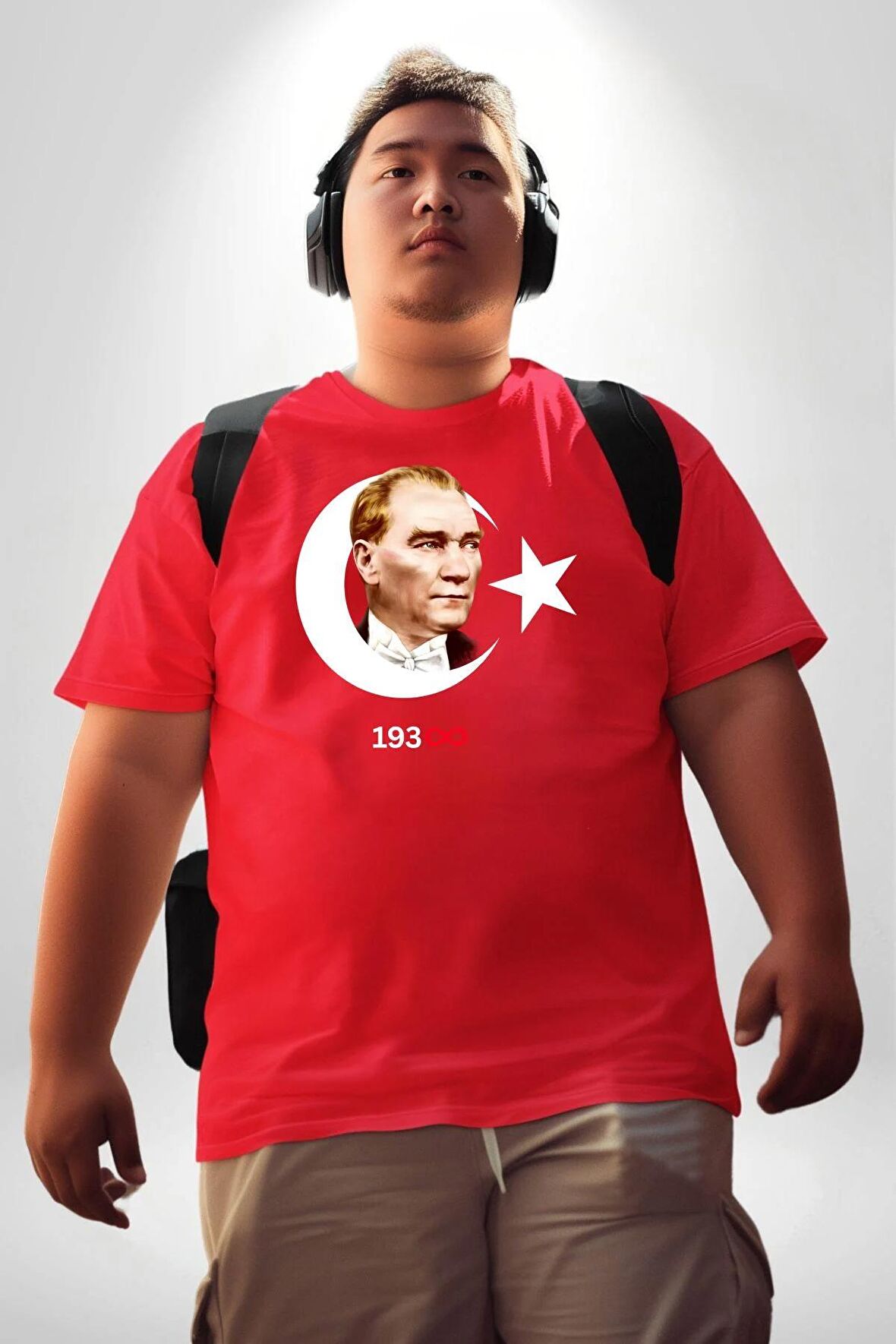 Atatürk Türk Bayrağı Sonsuzluk Kırmızı Büyük Beden Erkek Kadın Unisex Basic Ön Baskılı Tişört