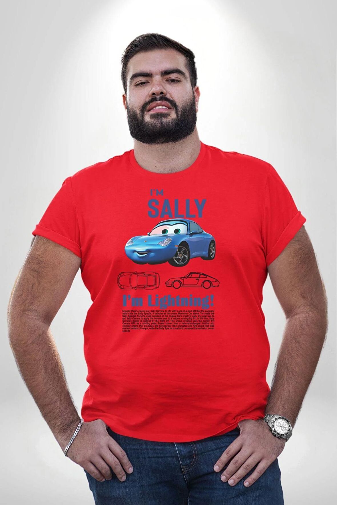 Araba Sally  Kırmızı Büyük Beden Erkek Kadın Unisex Basic Ön Baskılı Tişört