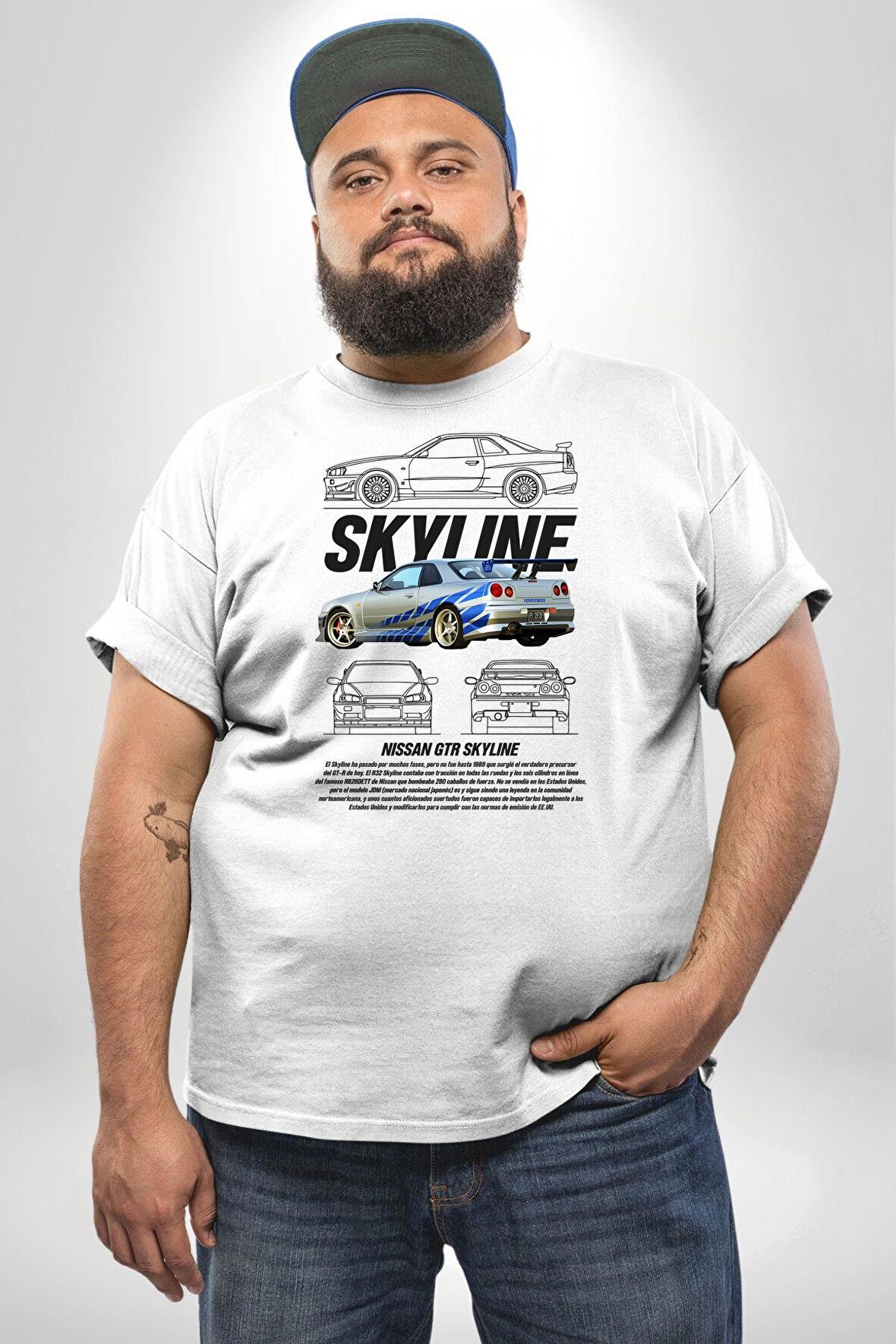 Skyline Nissan Hızlı Ve Öfkeli Fast Furious Beyaz Büyük Beden Kadın Erkek Ünisex  Basic Ön Baskılı Tişört