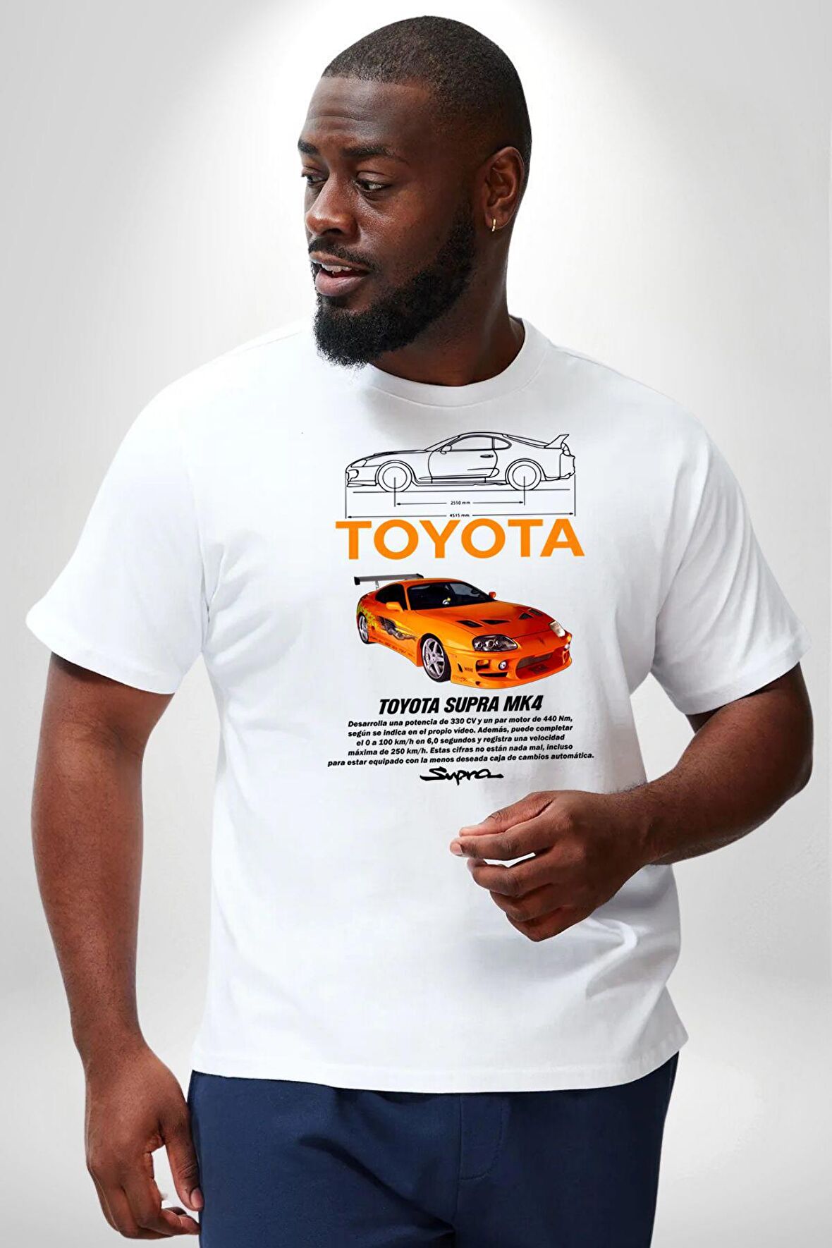 Toyota Supra MK4 Yarış Arabası Beyaz Büyük Beden Kadın Erkek Ünisex  Basic Ön Baskılı Tişört