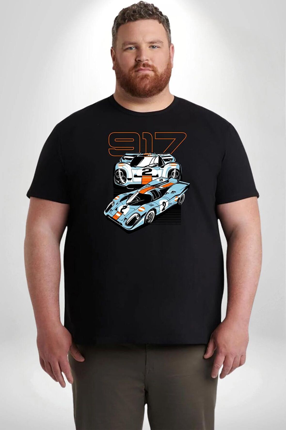 Porsche 917K Martini Siyah Büyük Beden Erkek Kadın Unisex Basic Ön Baskılı Tişört