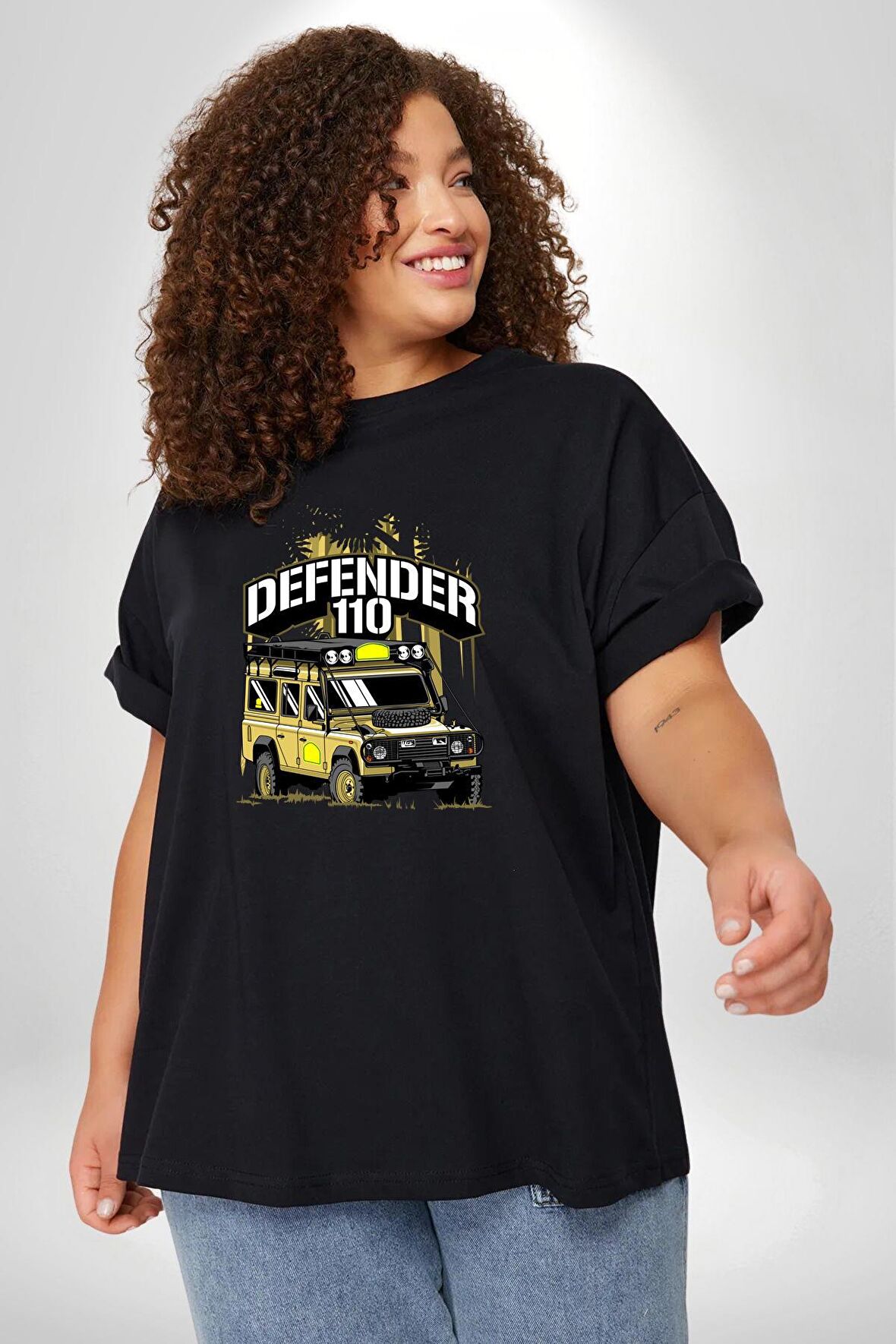Land Rover Defender Kamp Siyah Büyük Beden Erkek Kadın Unisex Basic Ön Baskılı Tişört