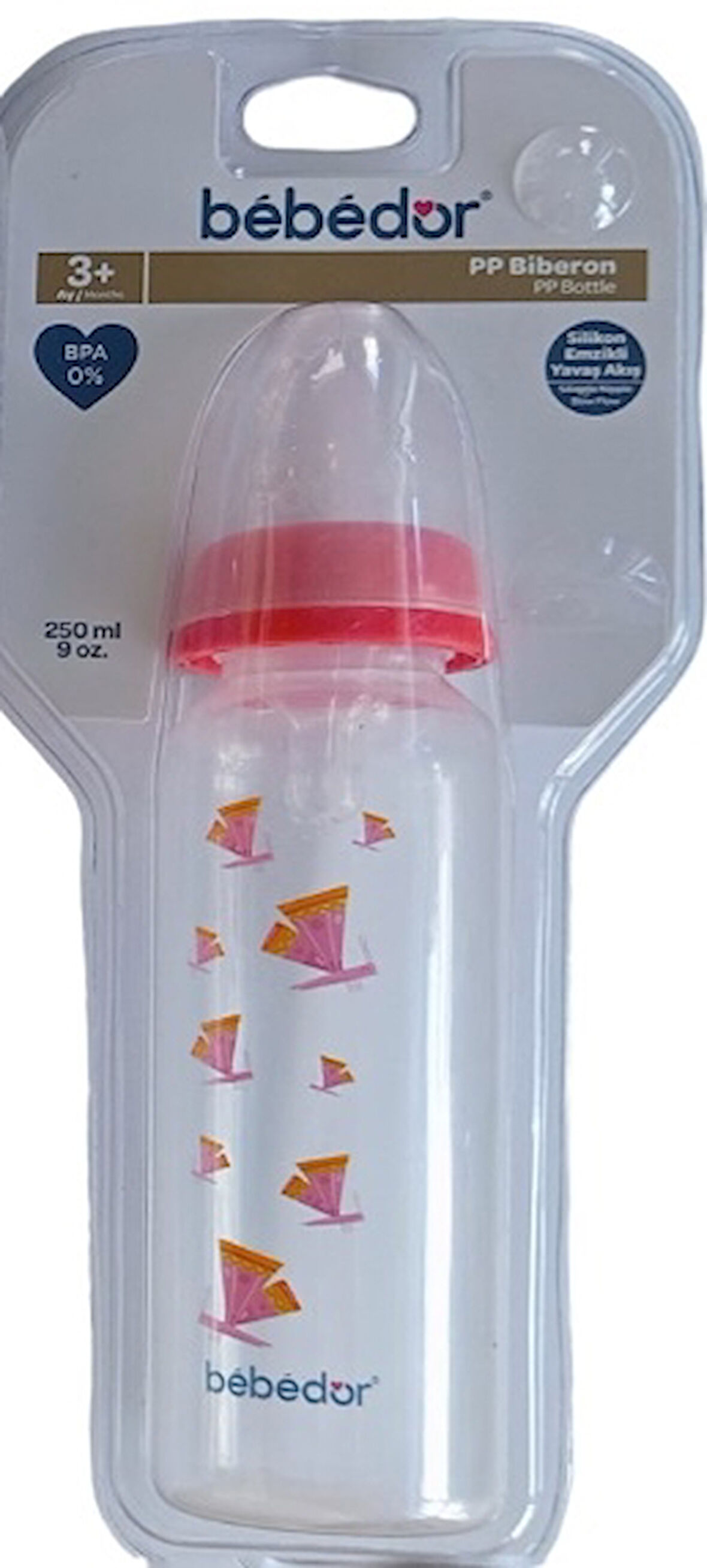 Bebedor Desenli PP Biberon 250ML (Kod:24302) - Pembe-Mor