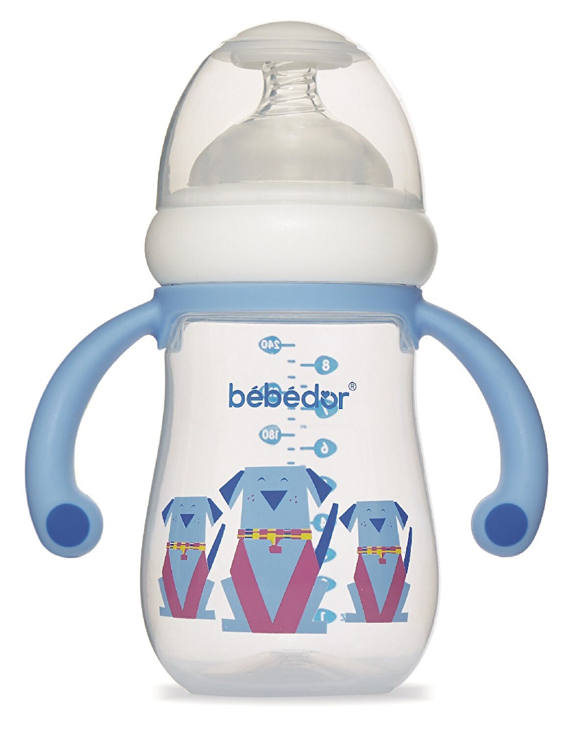 Bebedor Desenli Geniş Ağızlı Kulplu PP Biberon 125ML (Kod:99322) - Mavi