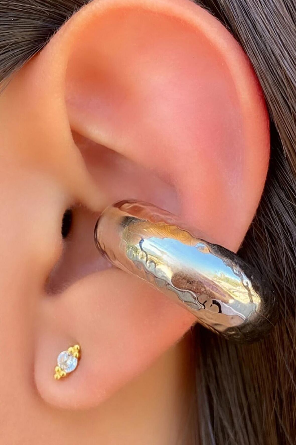 Antik Model Büyük Bombeli Earcuff Geniş Halka Kıkırdak Küpesi Gümüş Renk