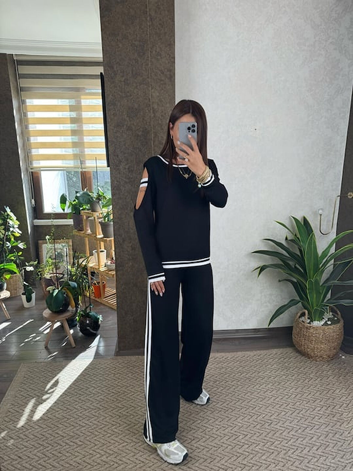 Livizmir Moda Kadın Iki Iplik Penye Kumaş Kol Detaylı Ribanalı Ikili Takım