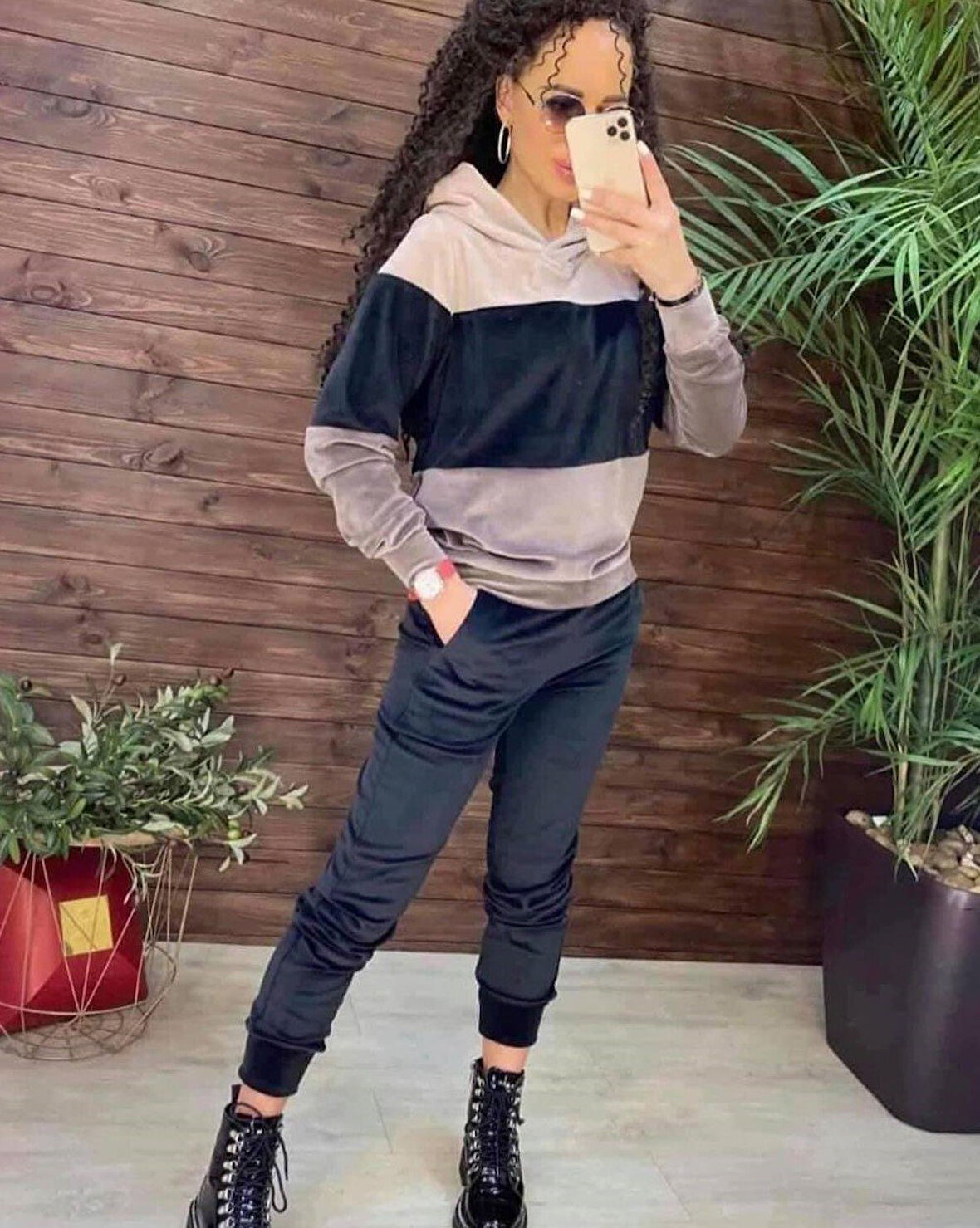 Livizmir Moda Kadın Kadife Kumaş Garnili Ikili Takım