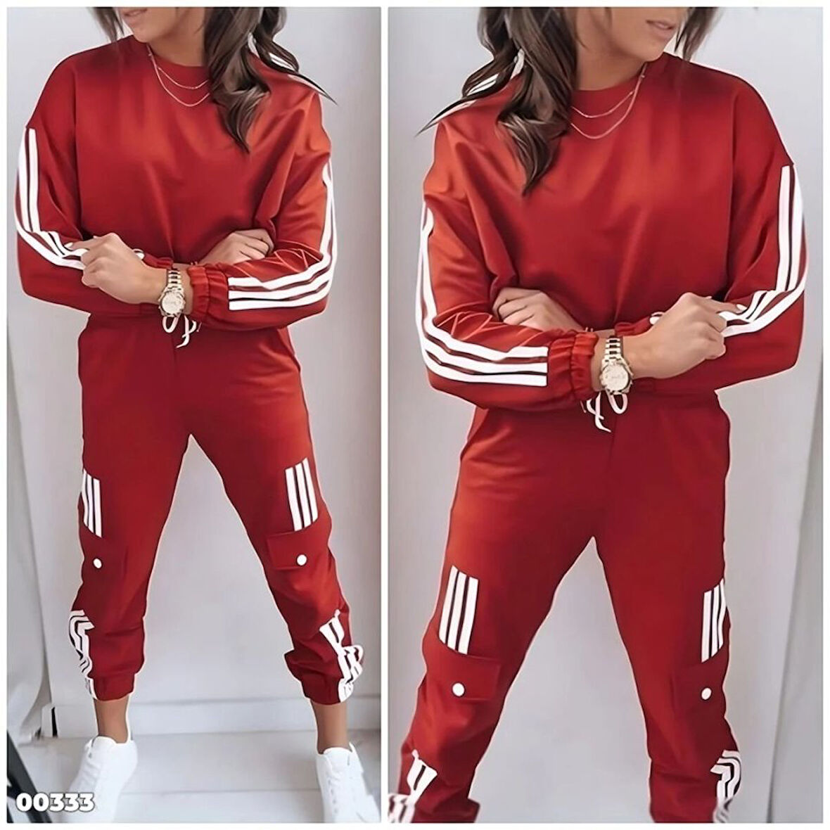 Livizmir Moda Kadın Uzun Kollu Beyaz şerit Detay Kargo Cep Iki Iplik Ikili Takım