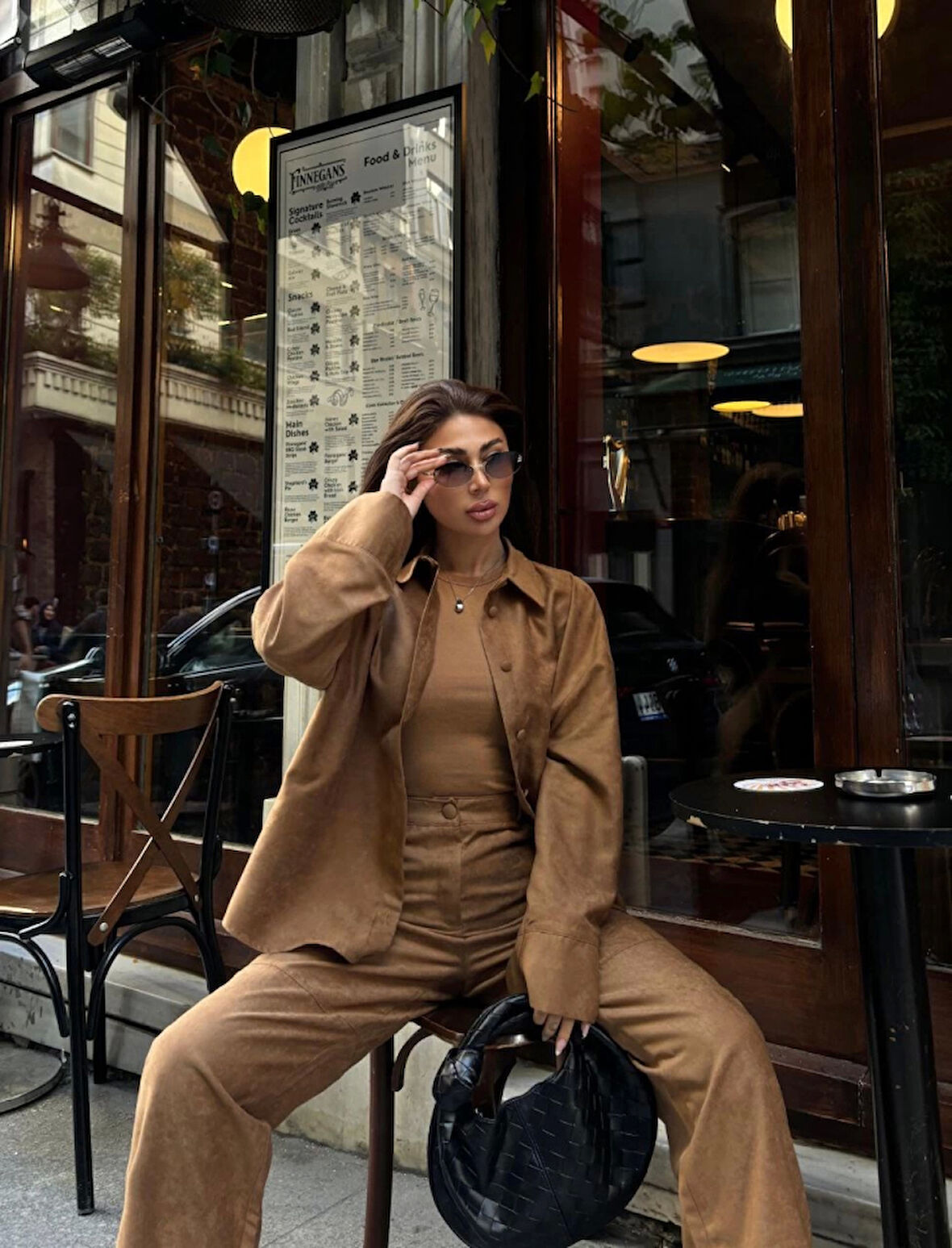 Livizmir Moda Süet Gömlek Palazzo Pantolon İkili Takım - Kahve