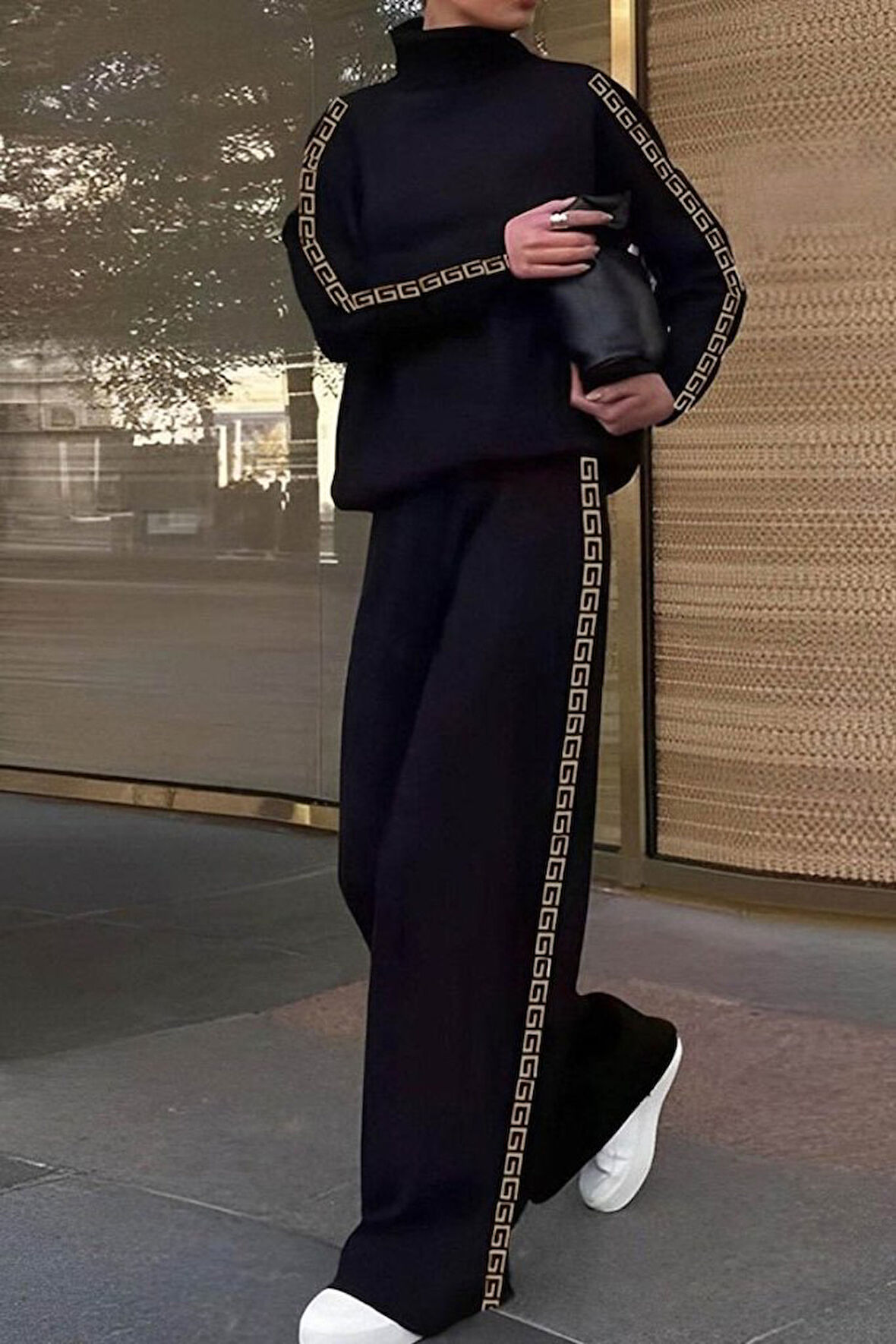 Livizmir Moda Kadın Uzun Kollu Balıkçı Yaka Yanlardan şerit Detaylı şardonlu Dalgıç Ve Pantolon Ikili Takım