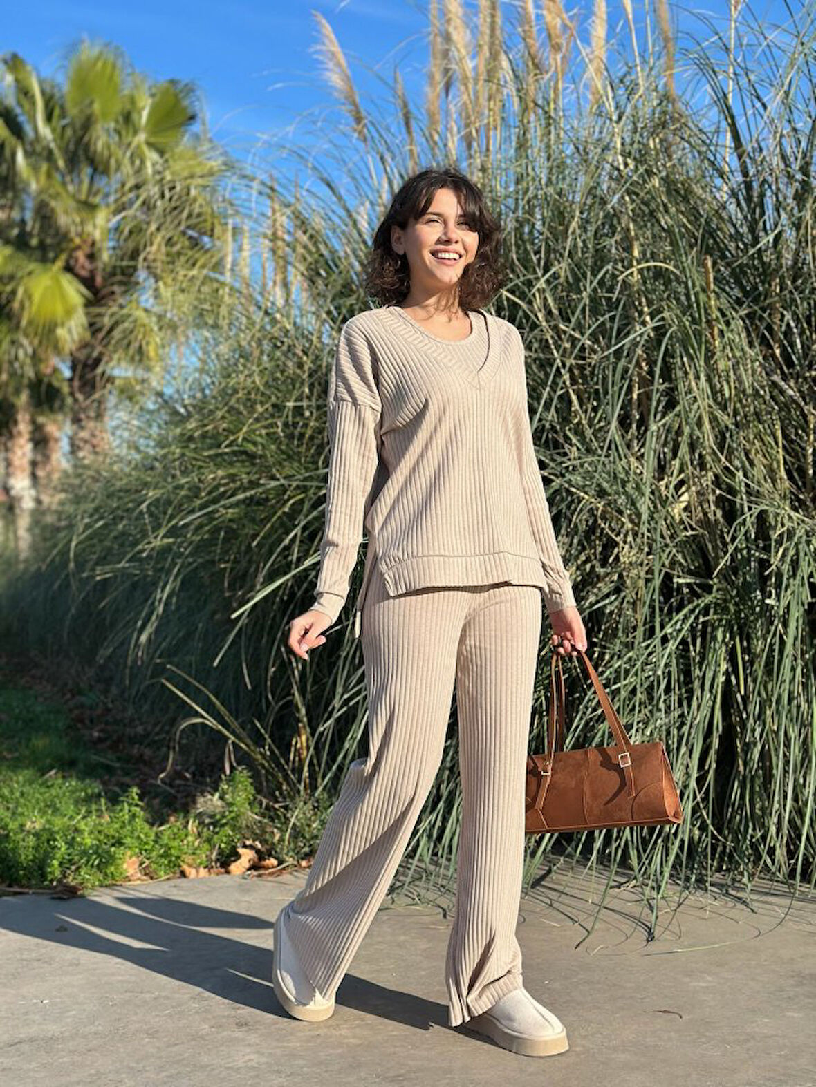 Livizmir Moda Kadın Yaka Detaylı Fitilli Kaşkorse üçlü Takım