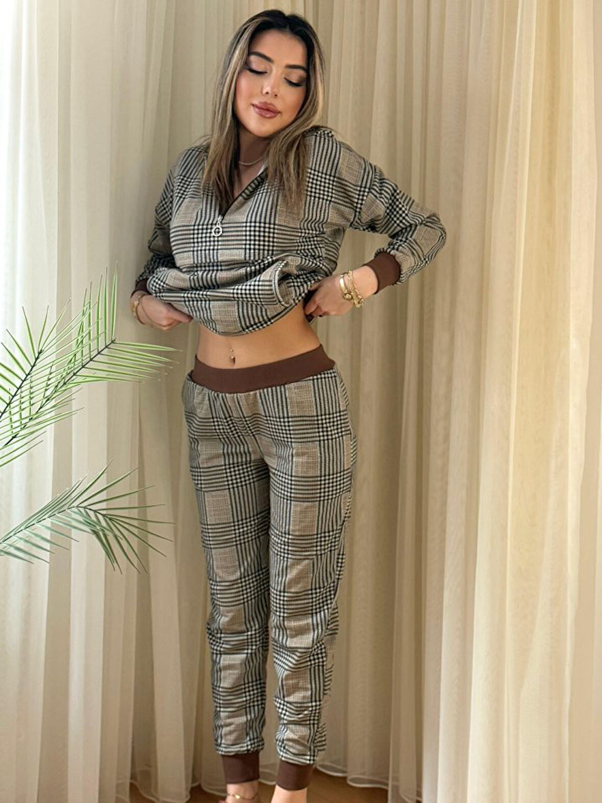 Livizmir Moda Kadın Iki Iplik Kumaş Fermuar Detay Kapüşonlu Ikili Takım