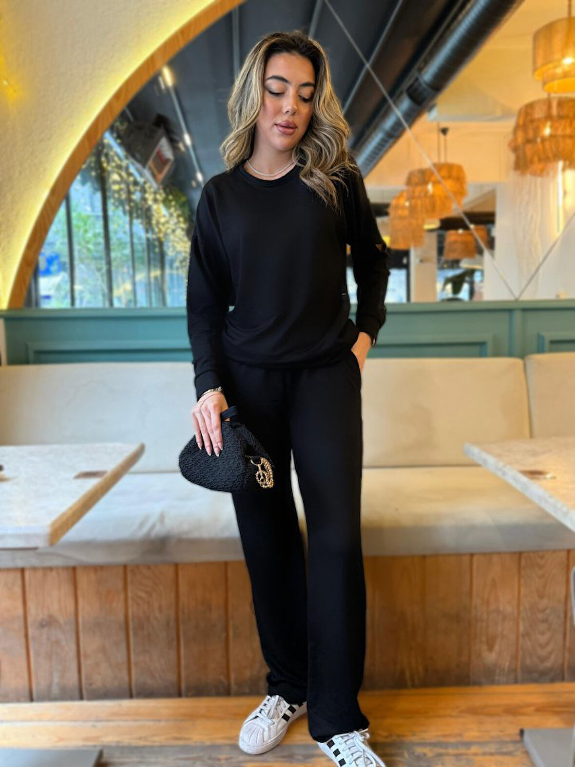 Livizmir Moda Kadın Uzun Kollu Bisiklet Yaka Viskon Iki Iplik Bluz Ve Pantolon Ikili Takım
